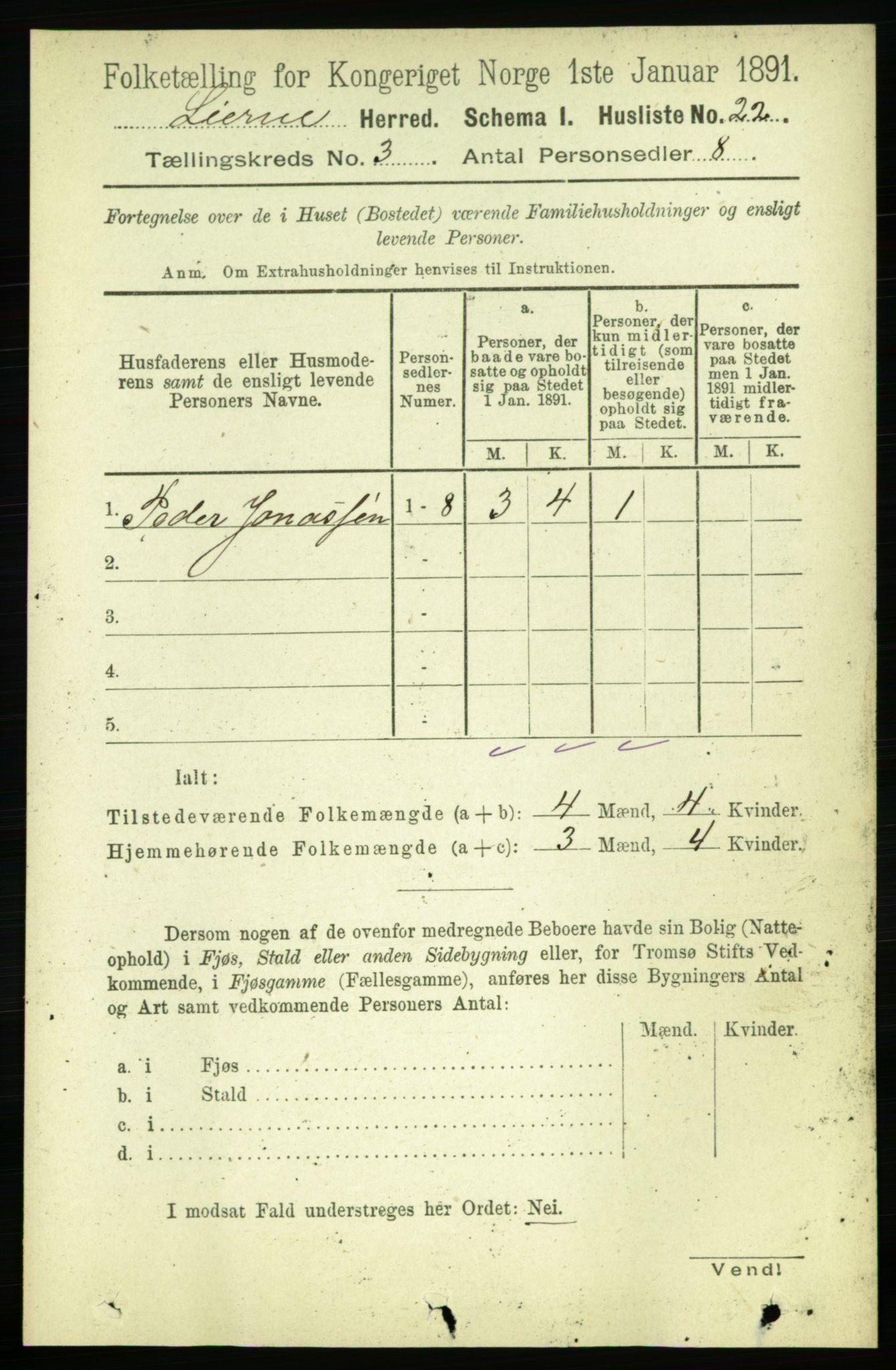 RA, 1891 census for 1737 Lierne, 1891, p. 785