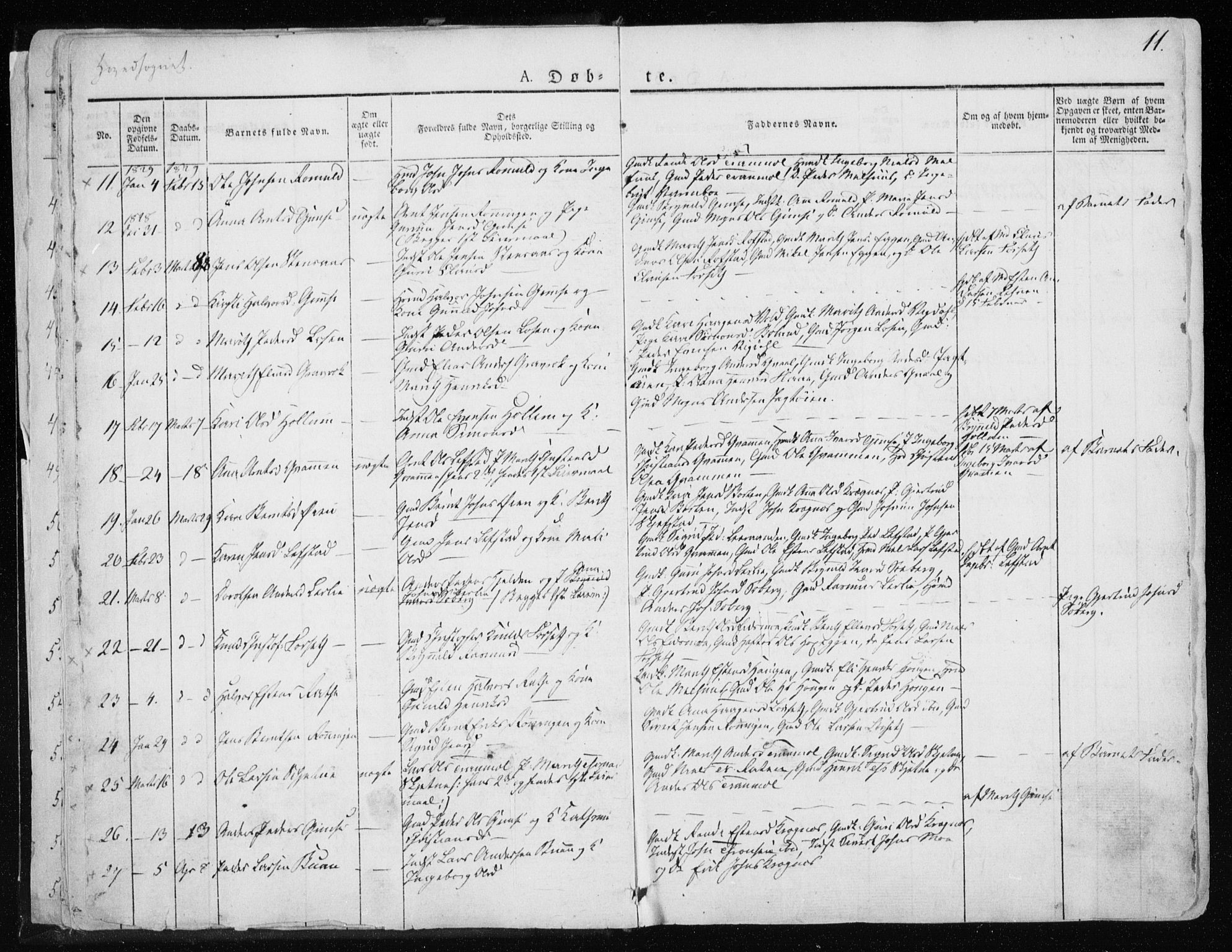 Ministerialprotokoller, klokkerbøker og fødselsregistre - Sør-Trøndelag, SAT/A-1456/691/L1069: Parish register (official) no. 691A04, 1826-1841, p. 11