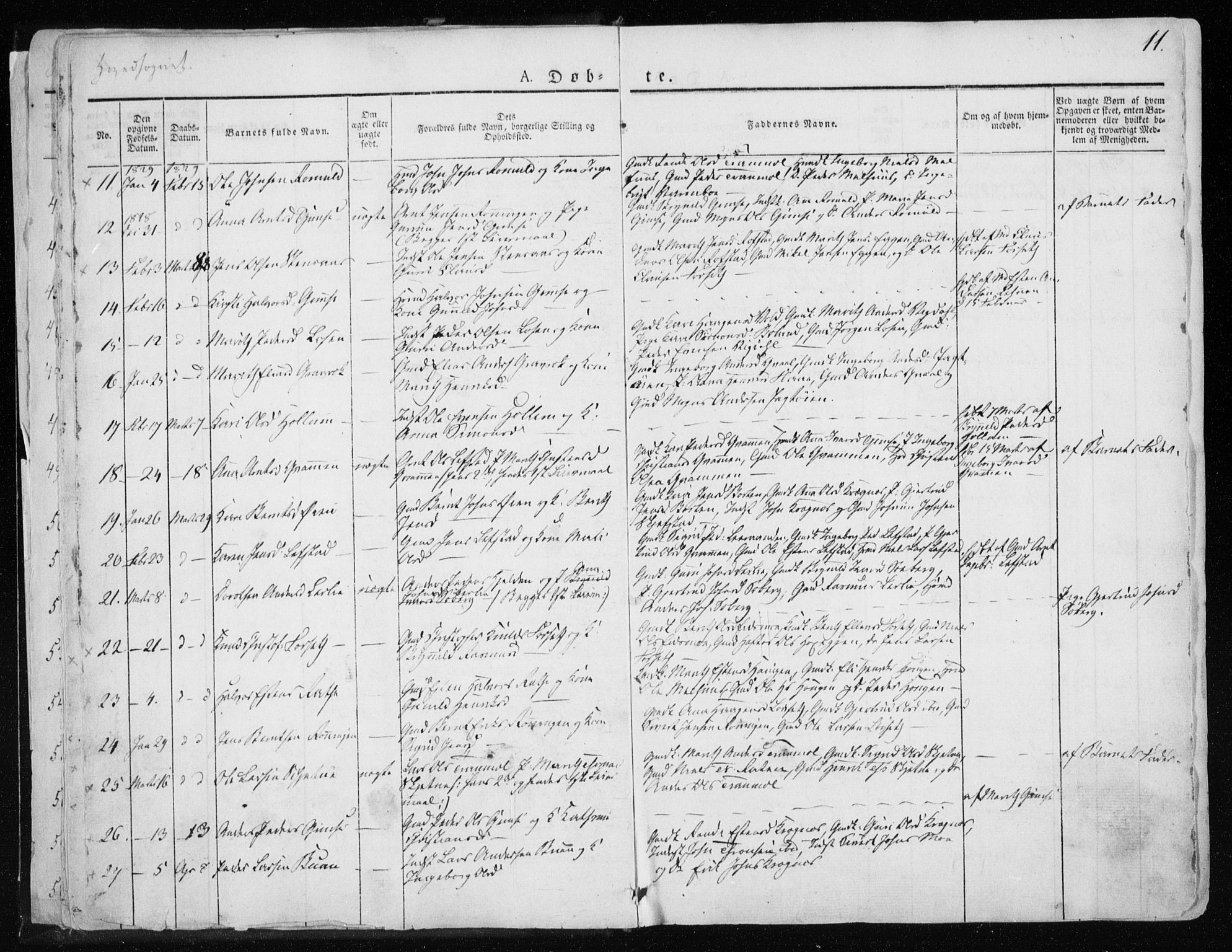 Ministerialprotokoller, klokkerbøker og fødselsregistre - Sør-Trøndelag, AV/SAT-A-1456/691/L1069: Parish register (official) no. 691A04, 1826-1841, p. 11