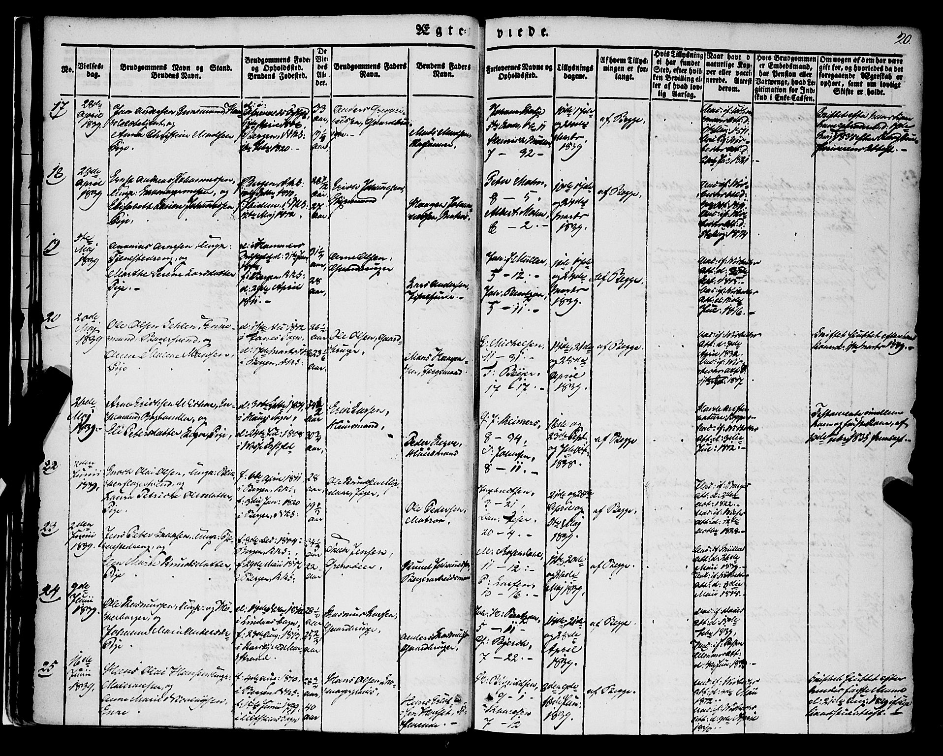 Nykirken Sokneprestembete, AV/SAB-A-77101/H/Haa/L0031: Parish register (official) no. D 1, 1834-1861, p. 20