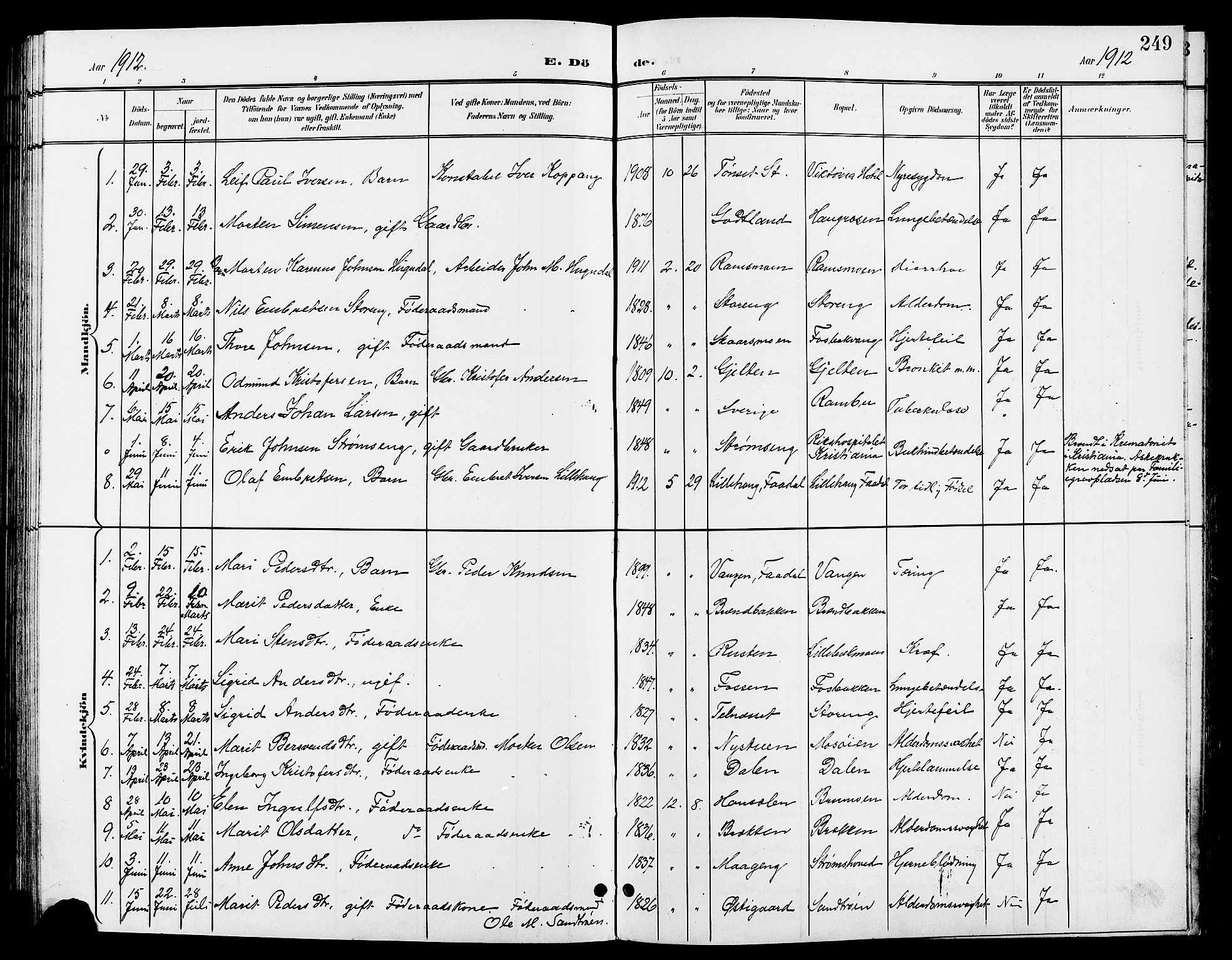 Tynset prestekontor, AV/SAH-PREST-058/H/Ha/Hab/L0009: Parish register (copy) no. 9, 1900-1914, p. 249