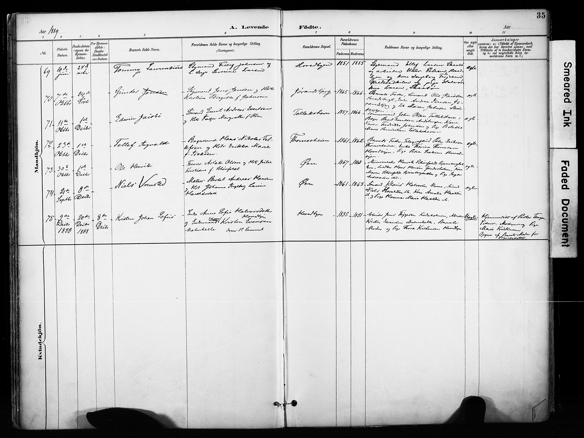 Kragerø kirkebøker, AV/SAKO-A-278/F/Fa/L0013: Parish register (official) no. 13, 1887-1915, p. 35