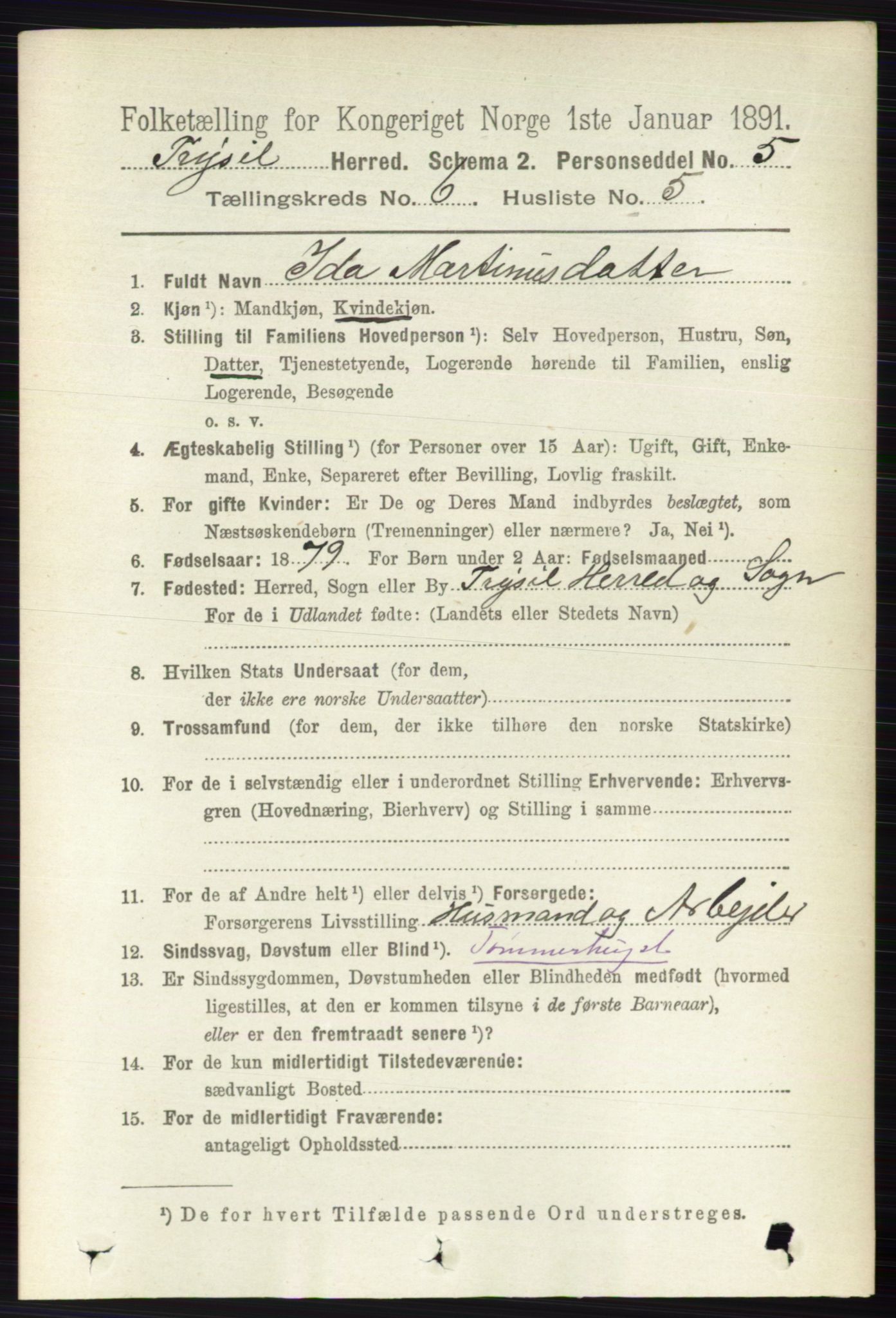 RA, 1891 census for 0428 Trysil, 1891, p. 2798