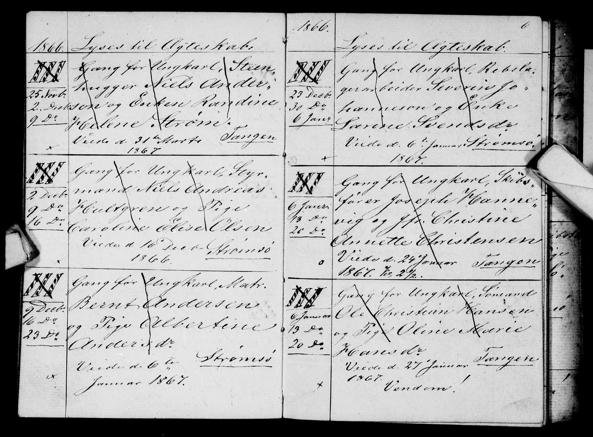 Strømsø kirkebøker, AV/SAKO-A-246/H/Ha/L0003: Banns register no. 3, 1866-1874, p. 6