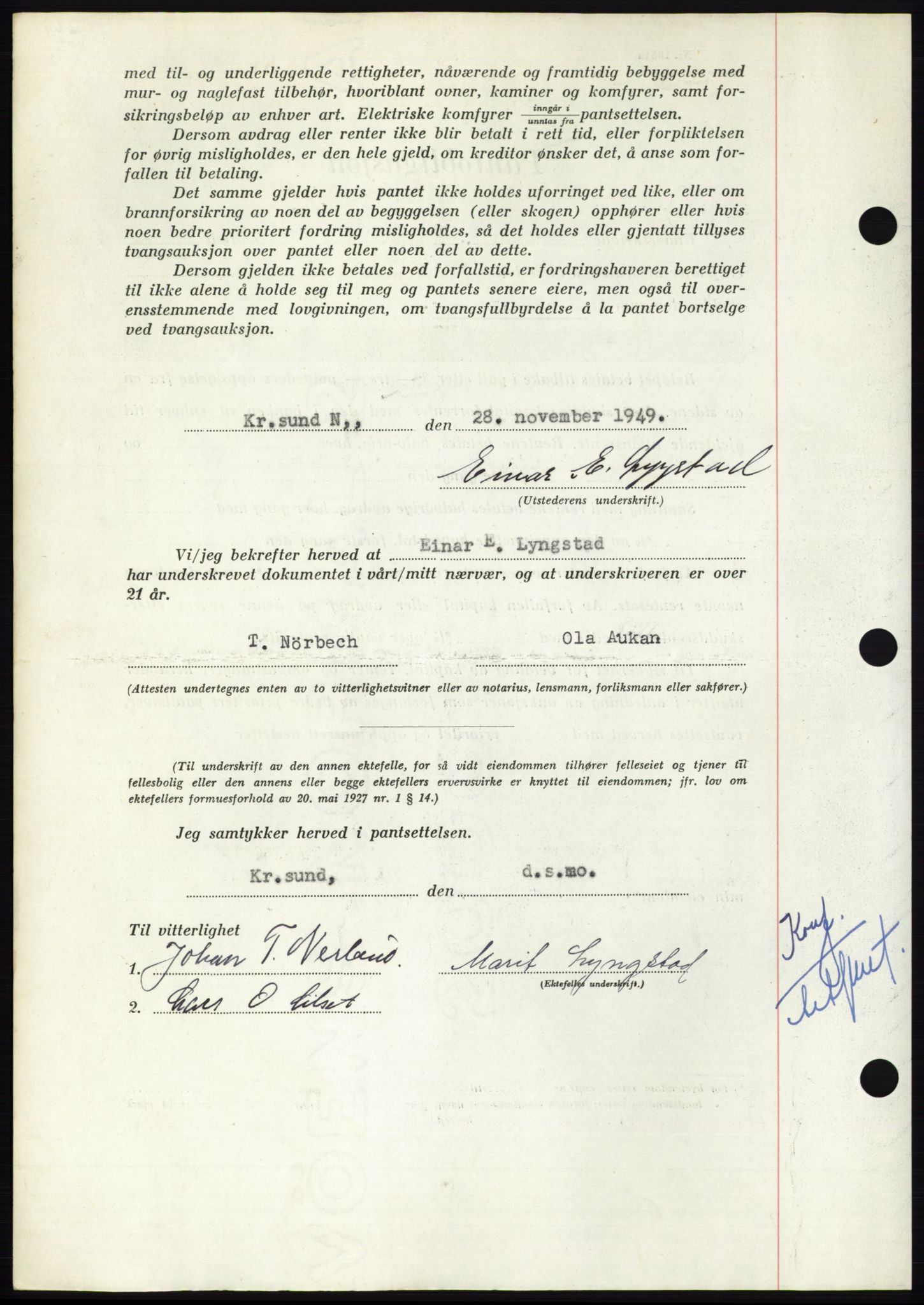 Nordmøre sorenskriveri, AV/SAT-A-4132/1/2/2Ca: Mortgage book no. B103, 1949-1950, Diary no: : 3437/1949