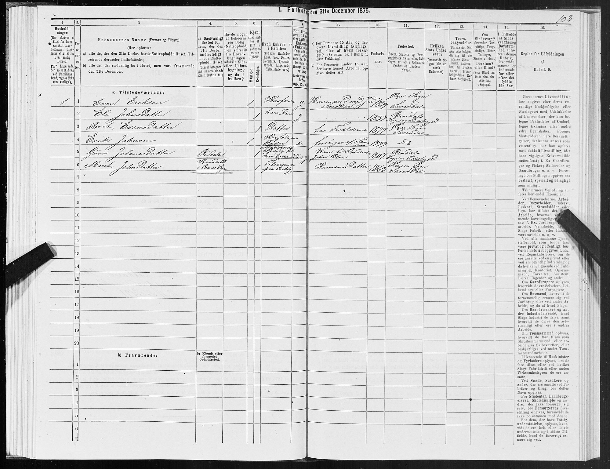 SAT, 1875 census for 1566P Surnadal, 1875, p. 2103