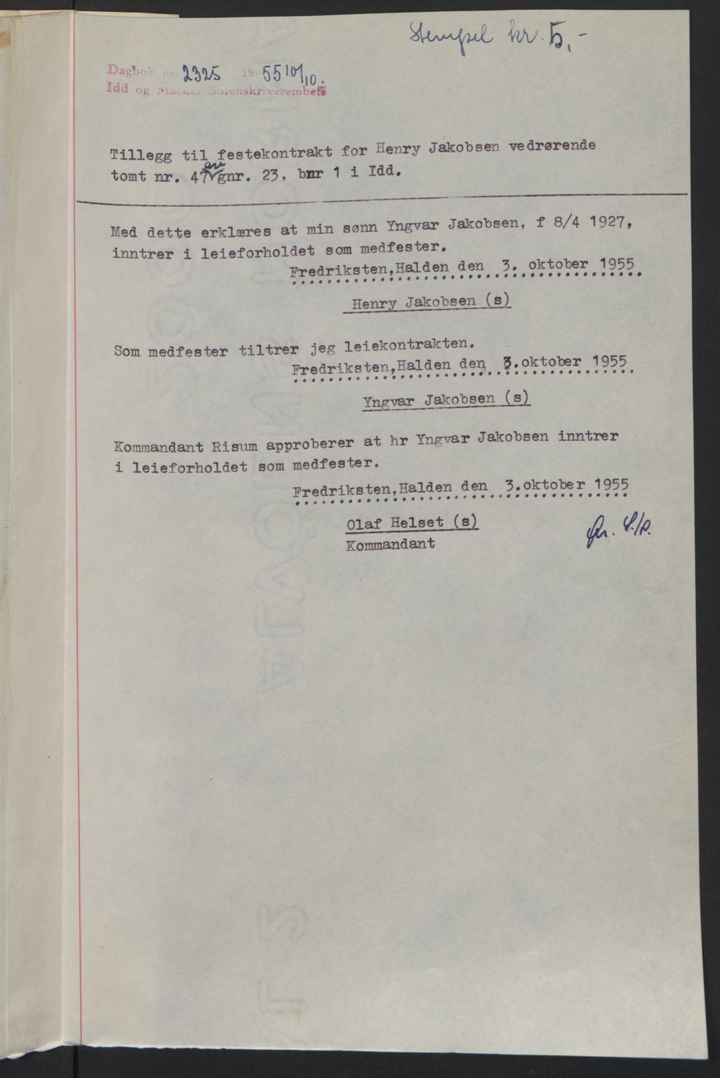 Idd og Marker sorenskriveri, AV/SAO-A-10283/G/Gb/Gbb/L0014: Mortgage book no. A14, 1950-1950, Diary no: : 2325/1955