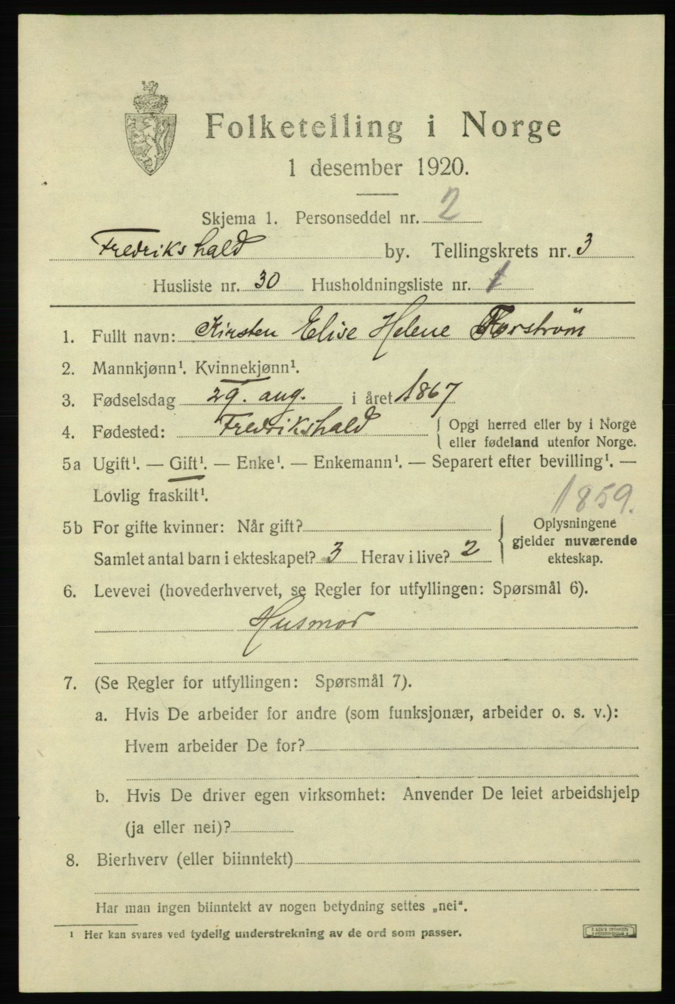 SAO, 1920 census for Fredrikshald, 1920, p. 11094