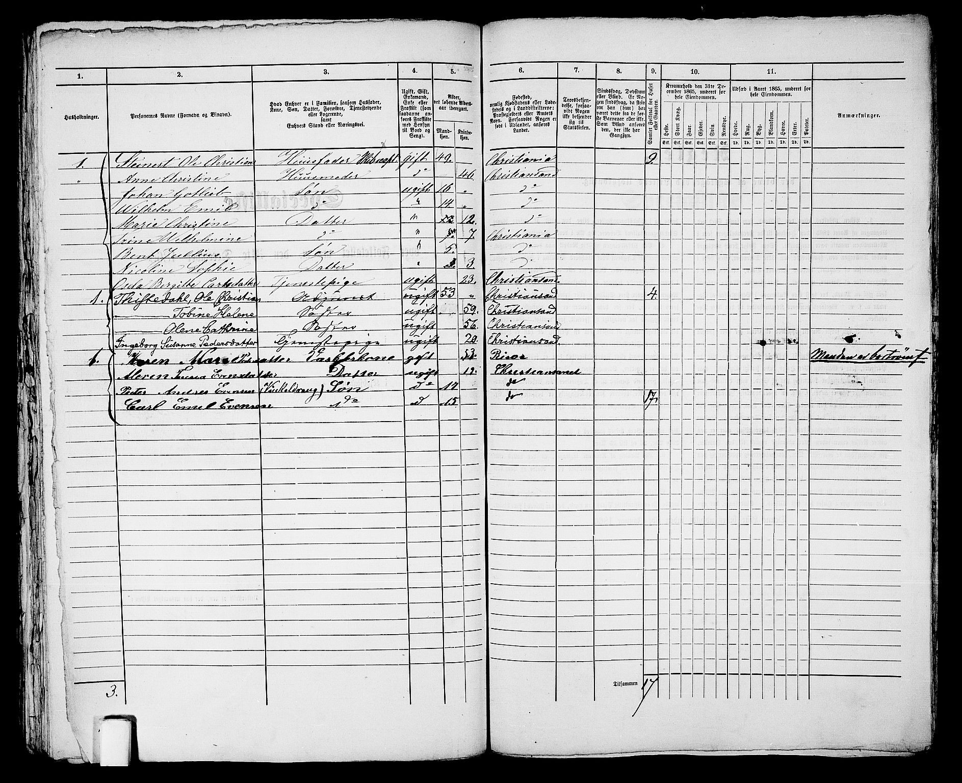 RA, 1865 census for Kristiansand, 1865, p. 1498