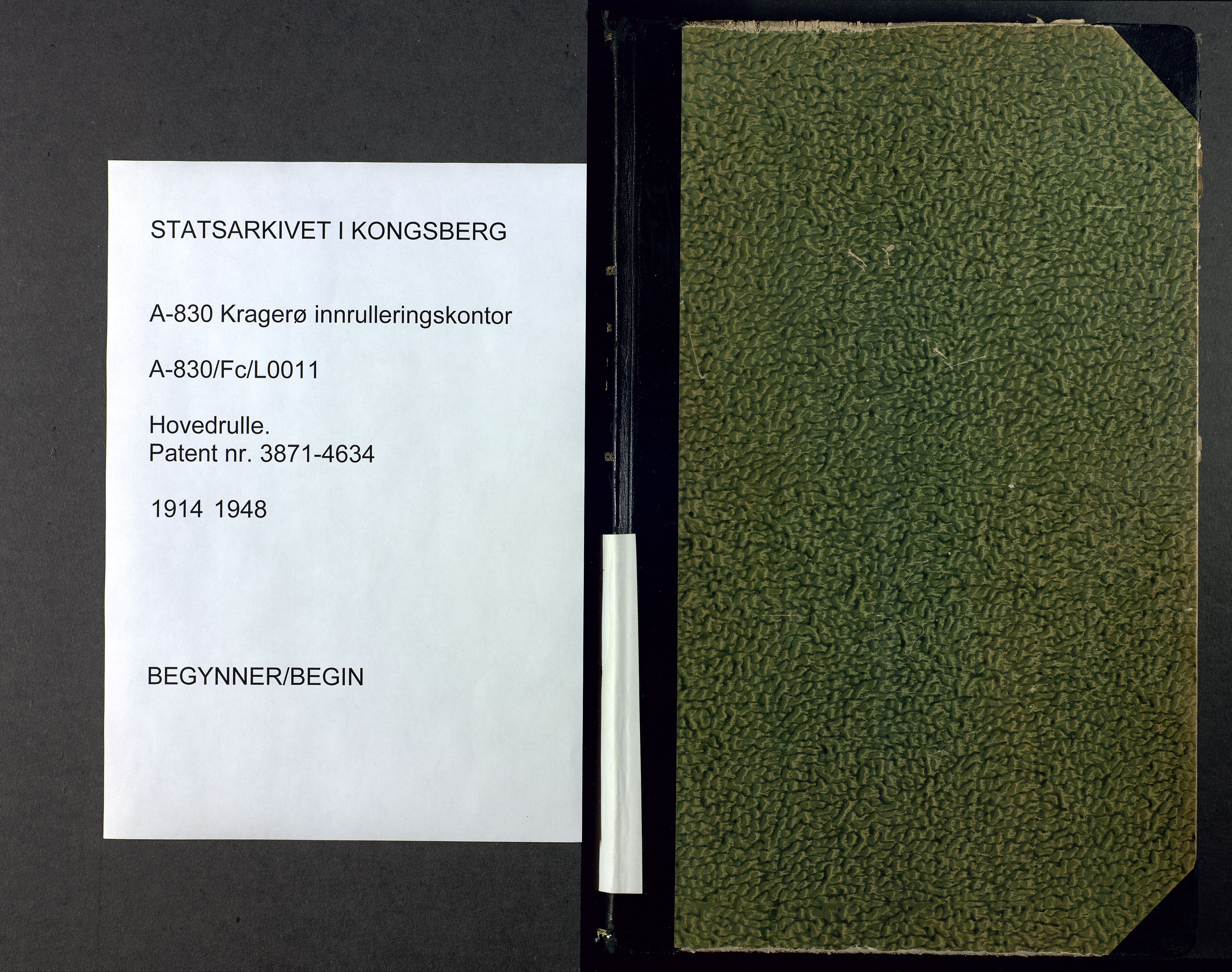 Kragerø innrulleringskontor, AV/SAKO-A-830/F/Fc/L0011: Hovedrulle, 1914-1948, p. 1