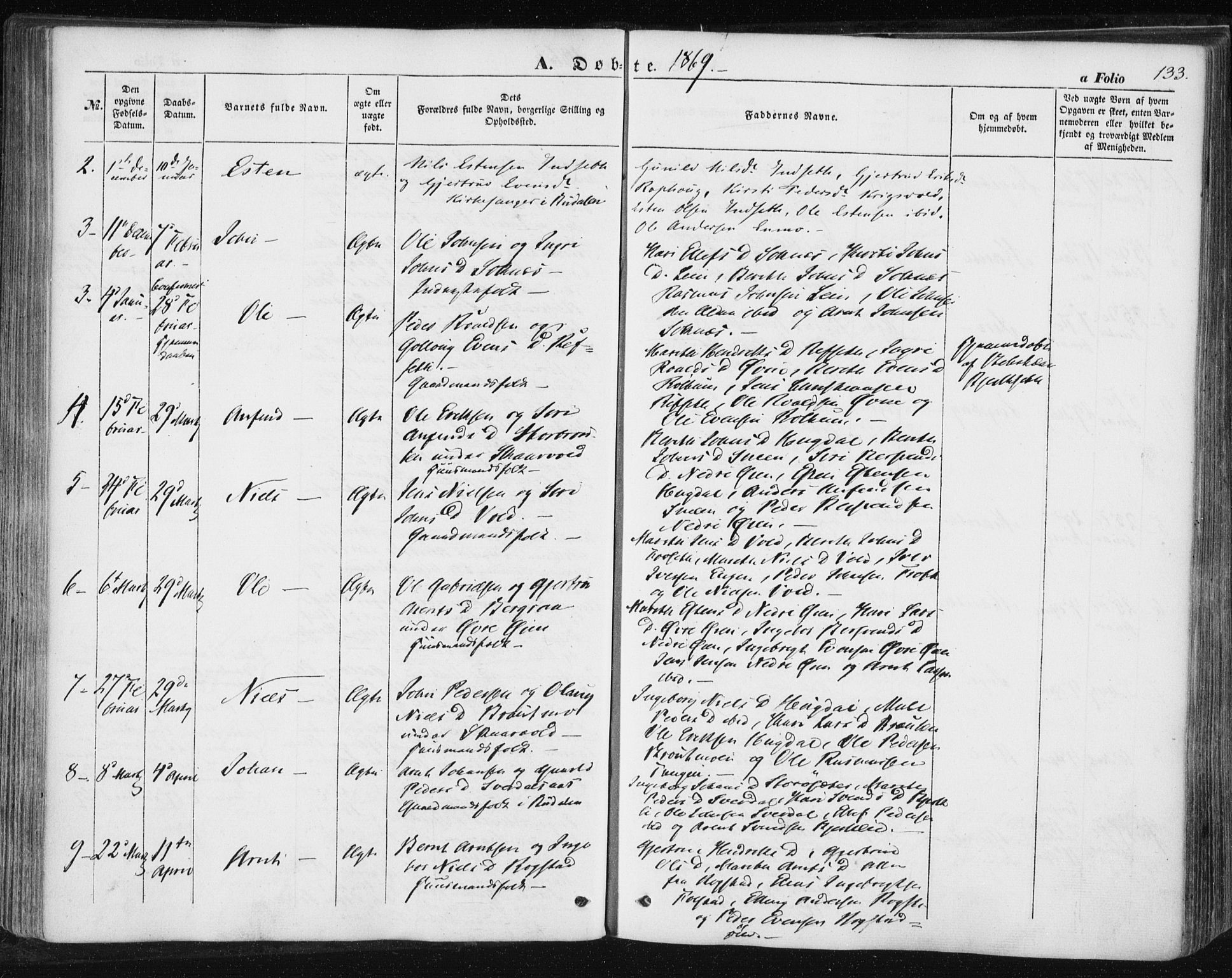 Ministerialprotokoller, klokkerbøker og fødselsregistre - Sør-Trøndelag, AV/SAT-A-1456/687/L1000: Parish register (official) no. 687A06, 1848-1869, p. 133