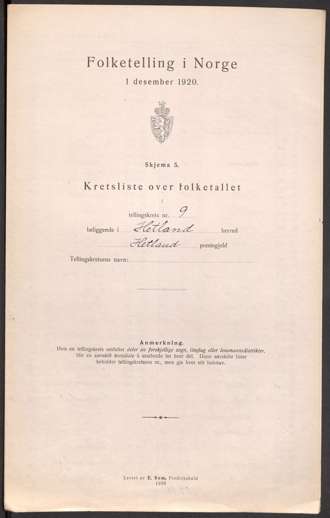 SAST, 1920 census for Hetland, 1920, p. 120