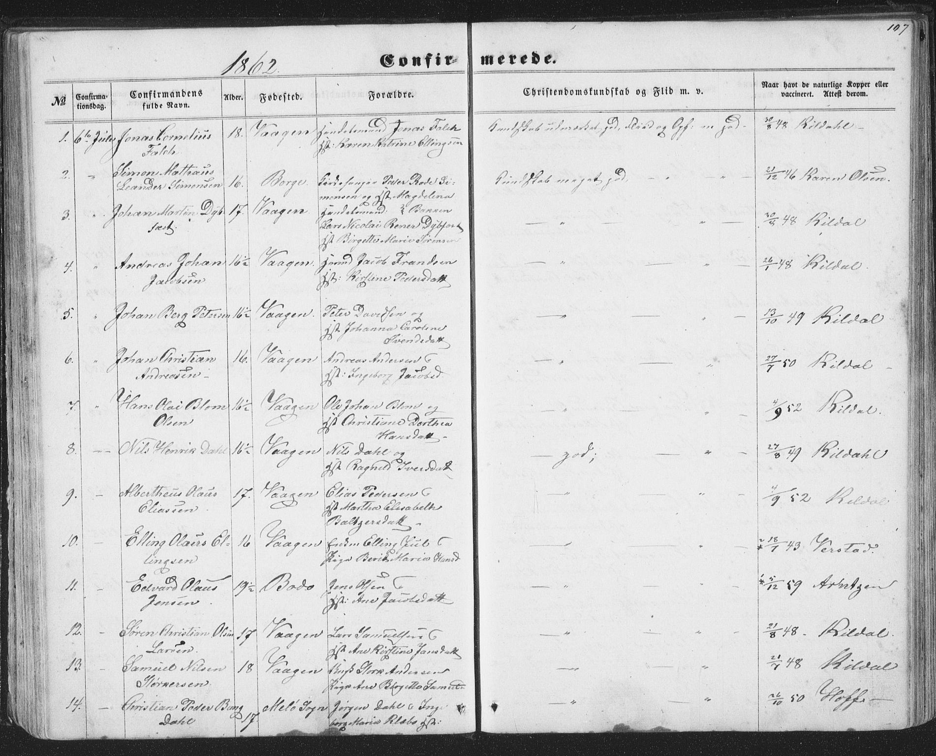 Ministerialprotokoller, klokkerbøker og fødselsregistre - Nordland, AV/SAT-A-1459/874/L1073: Parish register (copy) no. 874C02, 1860-1870, p. 107