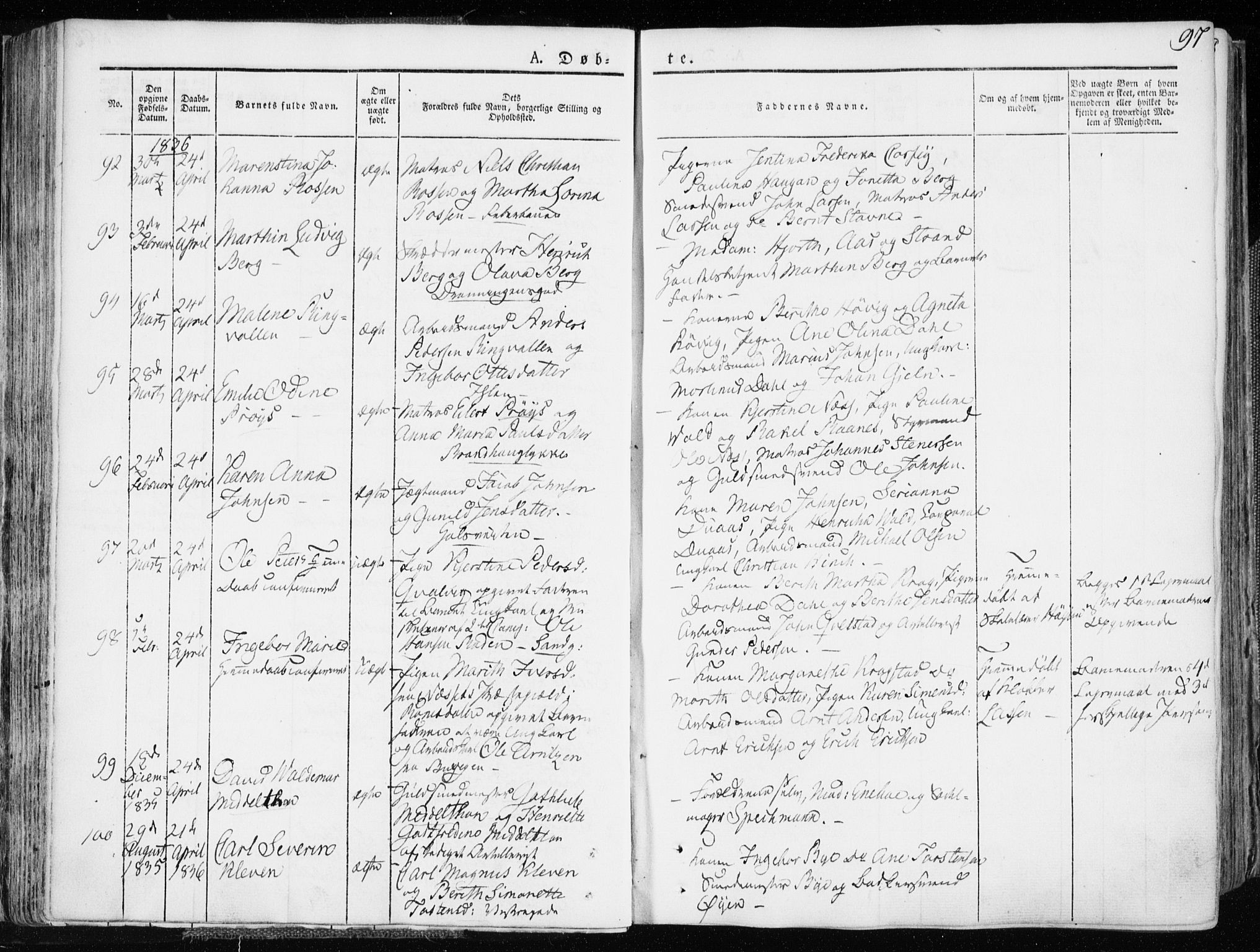 Ministerialprotokoller, klokkerbøker og fødselsregistre - Sør-Trøndelag, SAT/A-1456/601/L0047: Parish register (official) no. 601A15, 1831-1839, p. 97