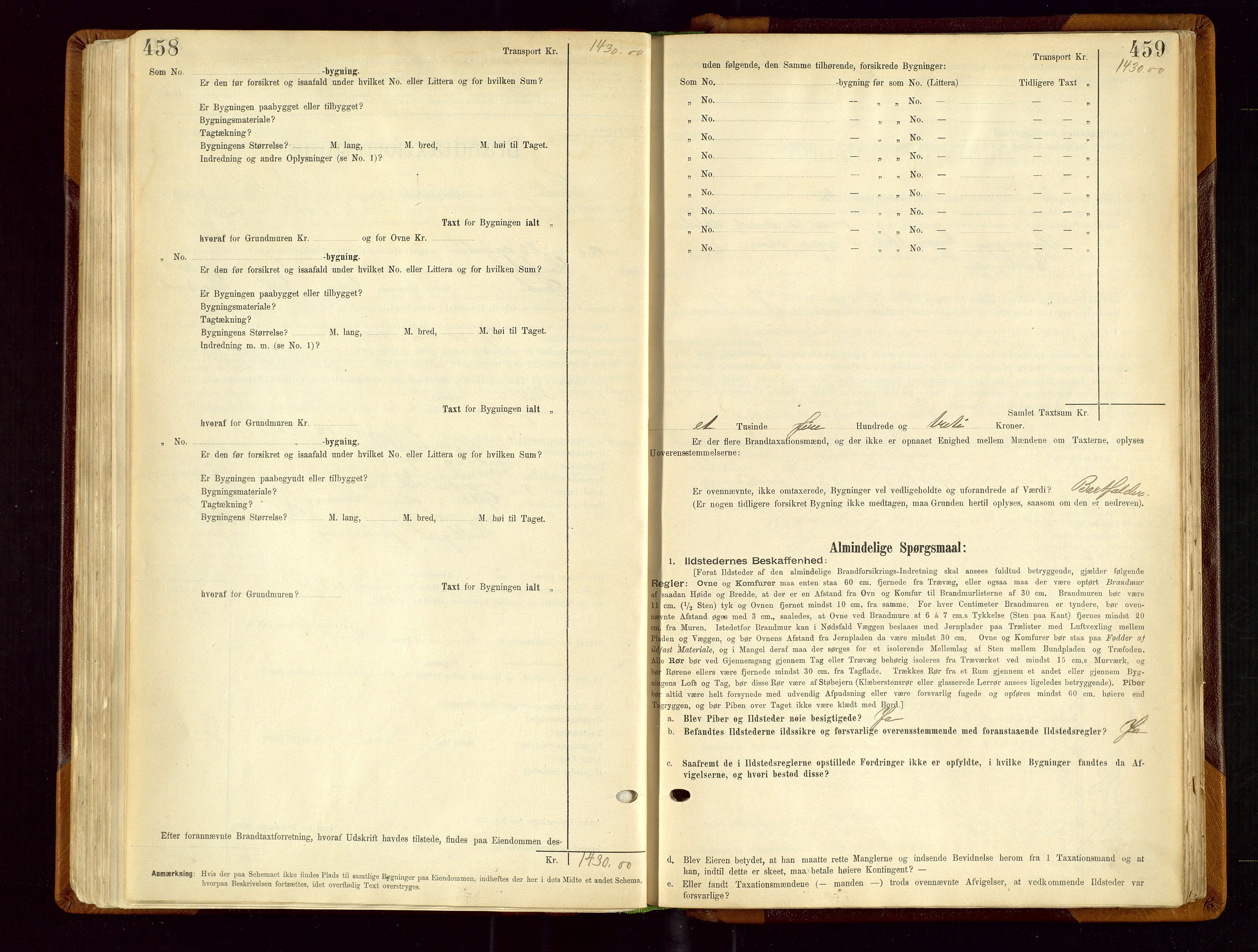 Sauda lensmannskontor, SAST/A-100177/Gob/L0001: Branntakstprotokoll - skjematakst, 1894-1914, p. 458-459