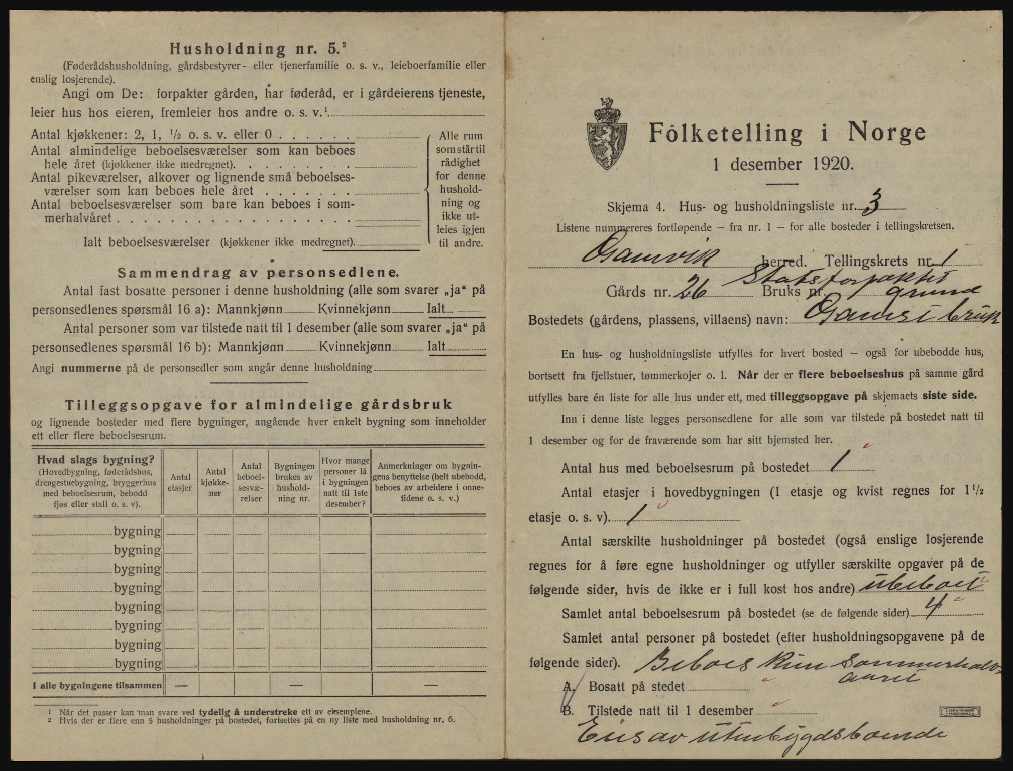 SATØ, 1920 census for Gamvik, 1920, p. 30