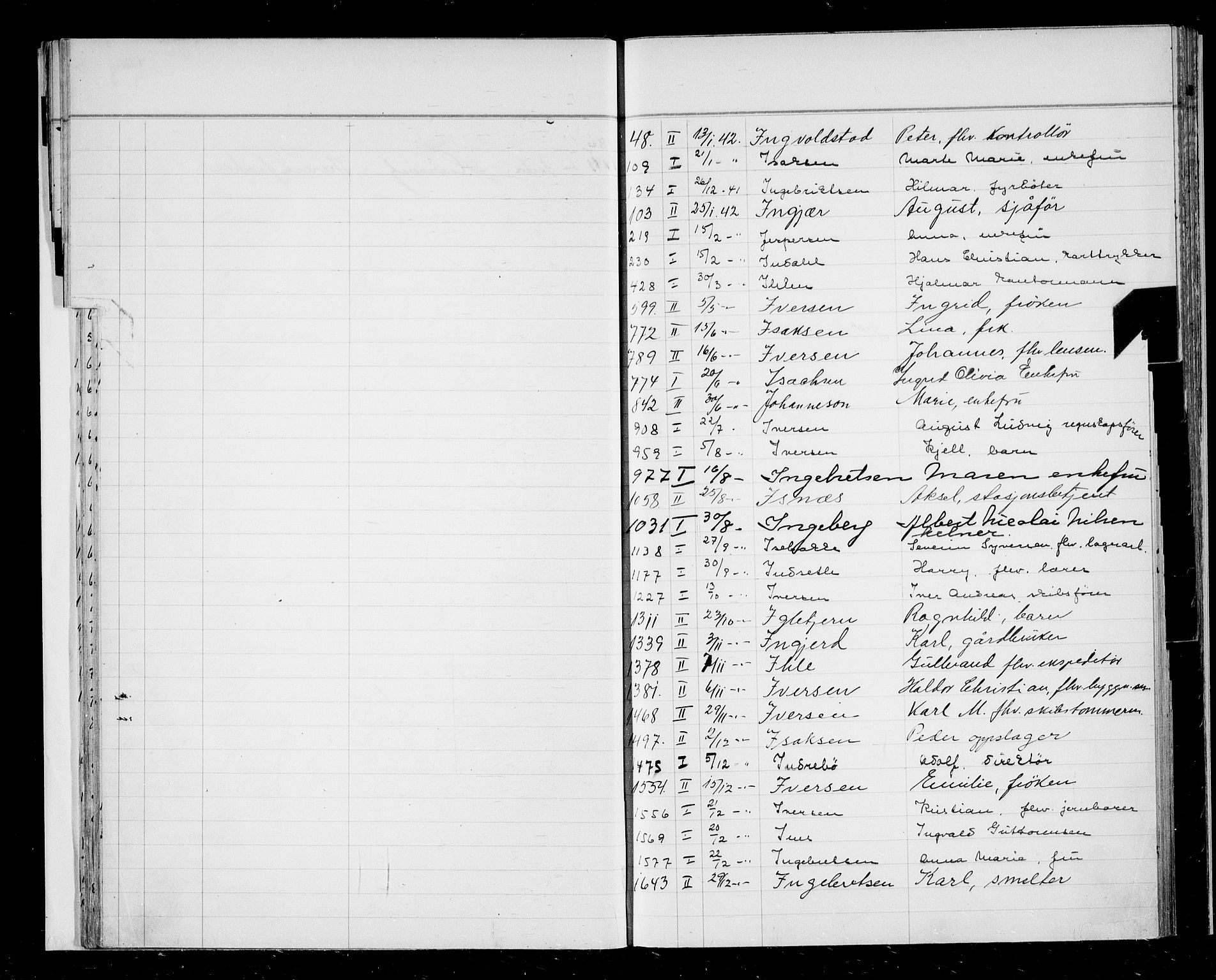 Oslo skifterett, AV/SAO-A-10383/F/Fa/Faa/L0042: Register til dødsfallsprotokollene, 1942