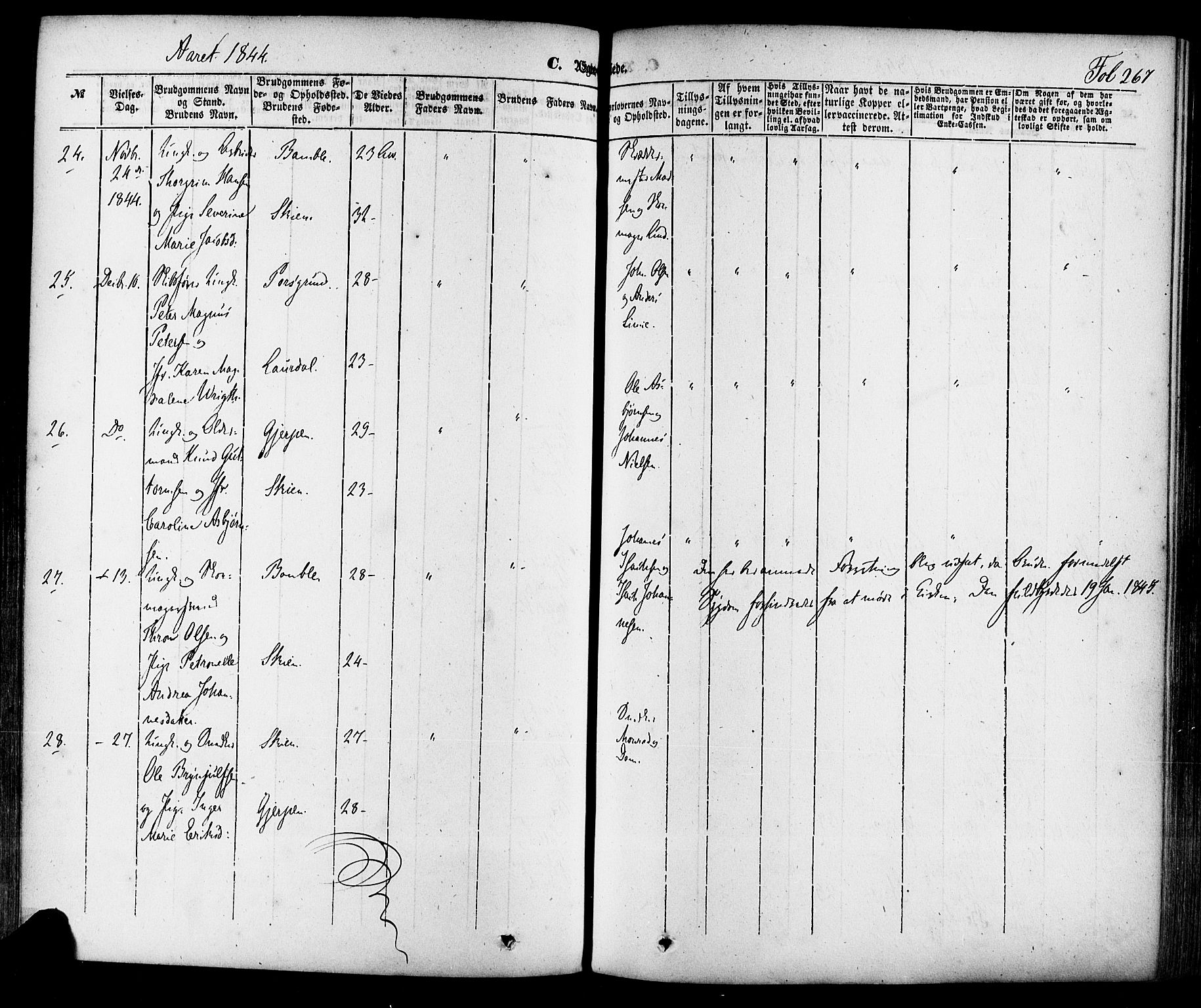 Skien kirkebøker, AV/SAKO-A-302/F/Fa/L0006a: Parish register (official) no. 6A, 1843-1856, p. 267