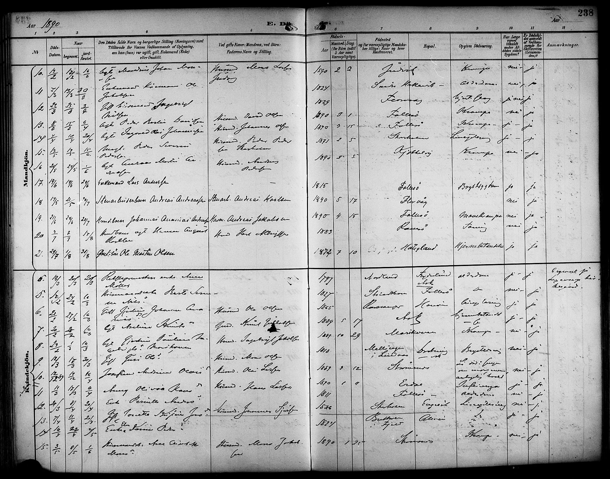 Askøy Sokneprestembete, SAB/A-74101/H/Ha/Haa/Haab/L0002: Parish register (official) no. B 2, 1889-1902, p. 238