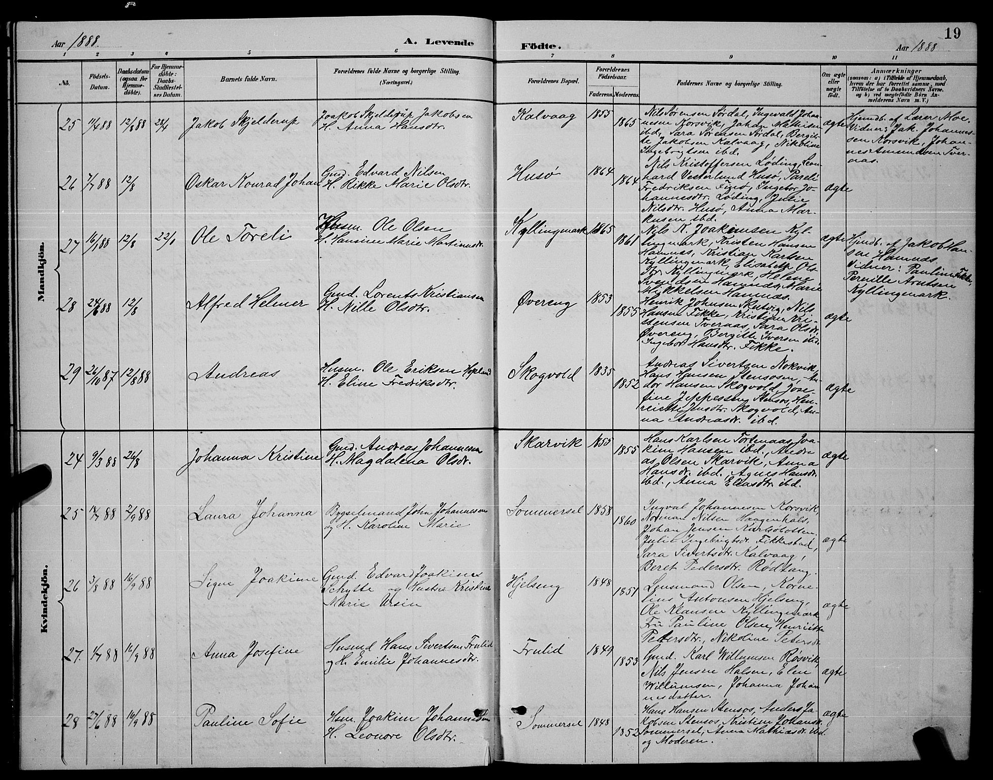 Ministerialprotokoller, klokkerbøker og fødselsregistre - Nordland, AV/SAT-A-1459/859/L0859: Parish register (copy) no. 859C05, 1887-1898, p. 19