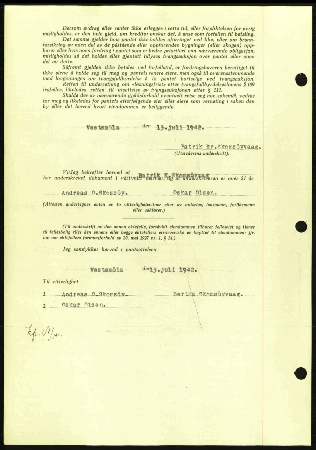 Nordmøre sorenskriveri, AV/SAT-A-4132/1/2/2Ca: Mortgage book no. B89, 1942-1942, Diary no: : 2069/1942