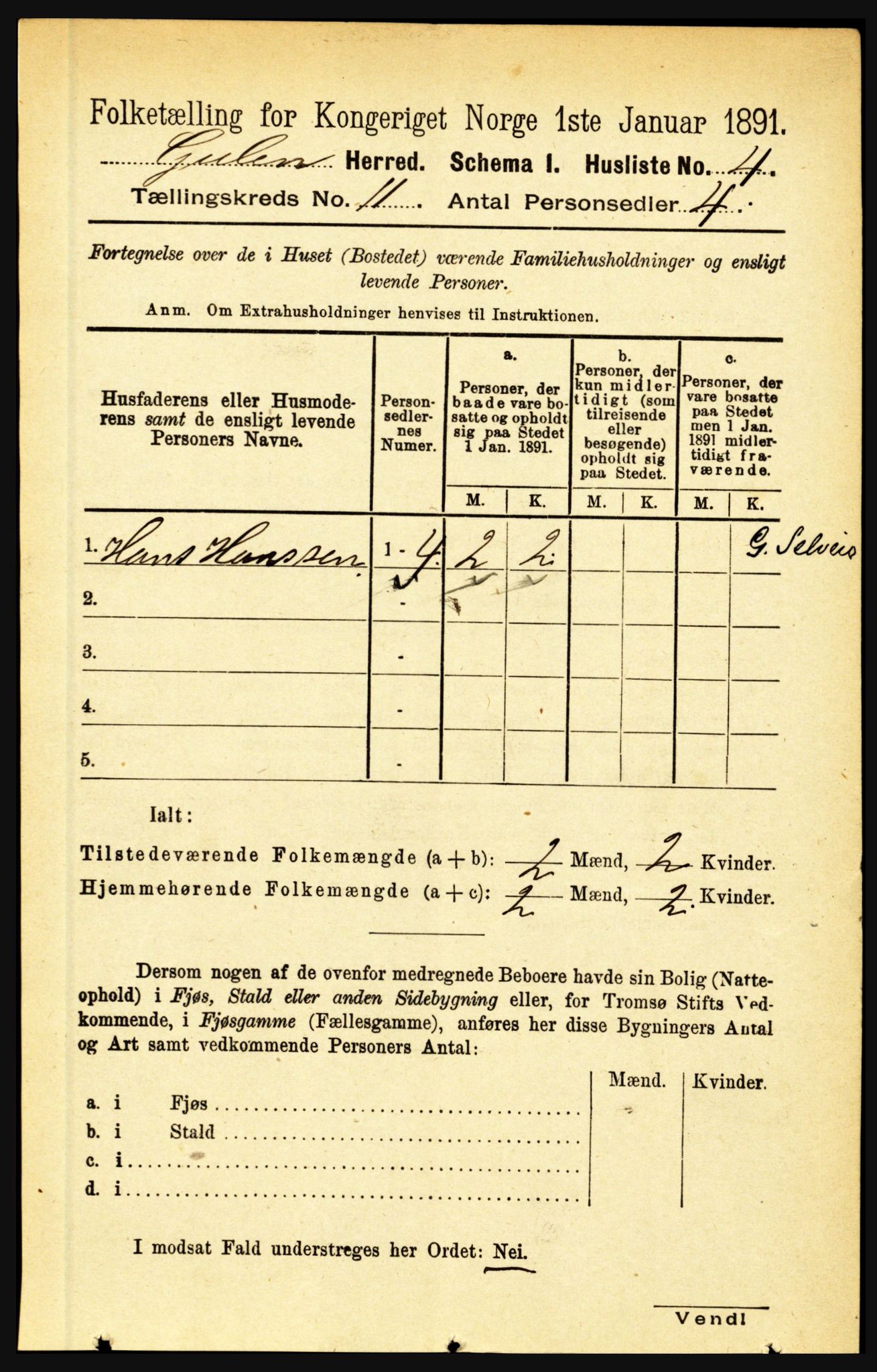 RA, 1891 census for 1411 Gulen, 1891, p. 3625