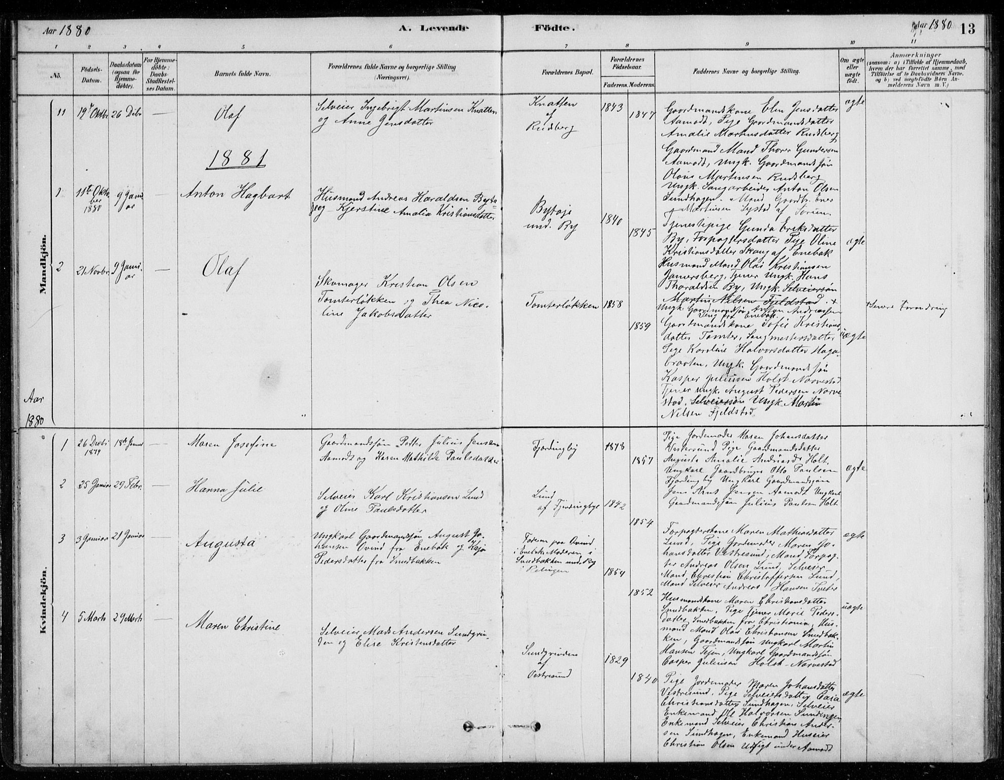 Fet prestekontor Kirkebøker, AV/SAO-A-10370a/G/Gb/L0002: Parish register (copy) no. II 2, 1878-1911, p. 13