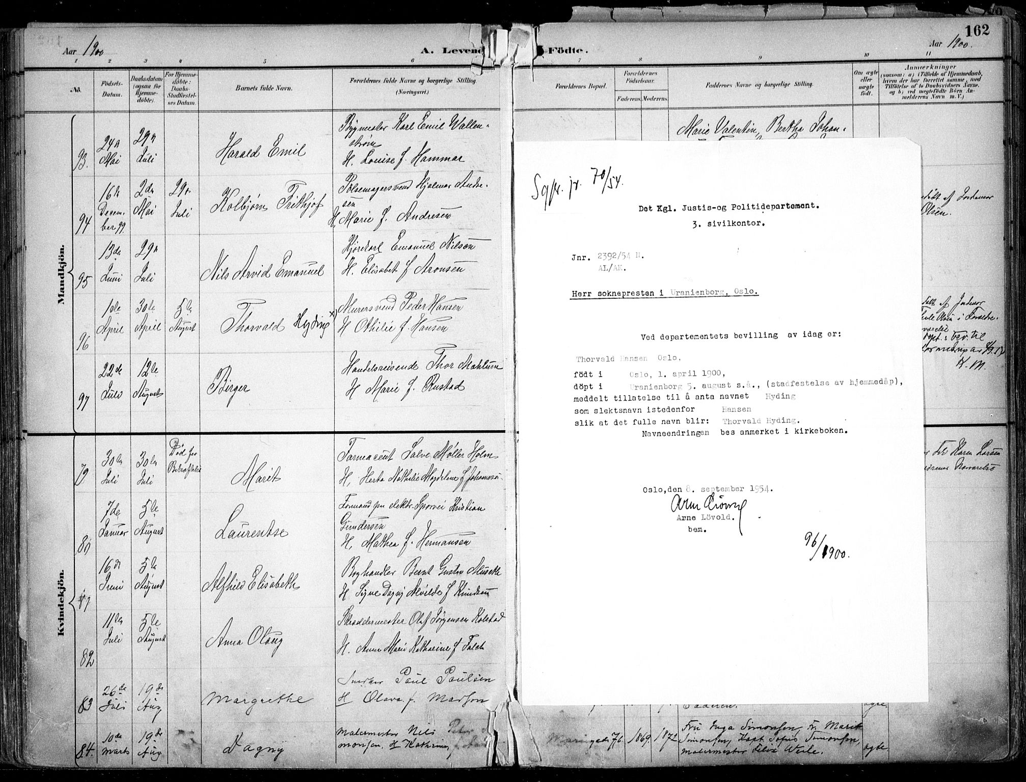Uranienborg prestekontor Kirkebøker, AV/SAO-A-10877/F/Fa/L0005: Parish register (official) no. I 5, 1895-1907, p. 162