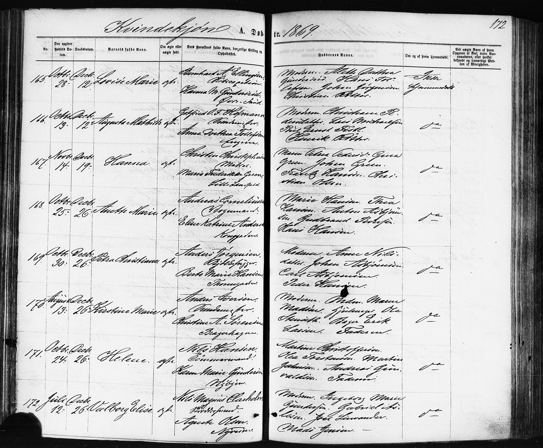 Bragernes kirkebøker, AV/SAKO-A-6/F/Fb/L0004: Parish register (official) no. II 4, 1869-1875, p. 172