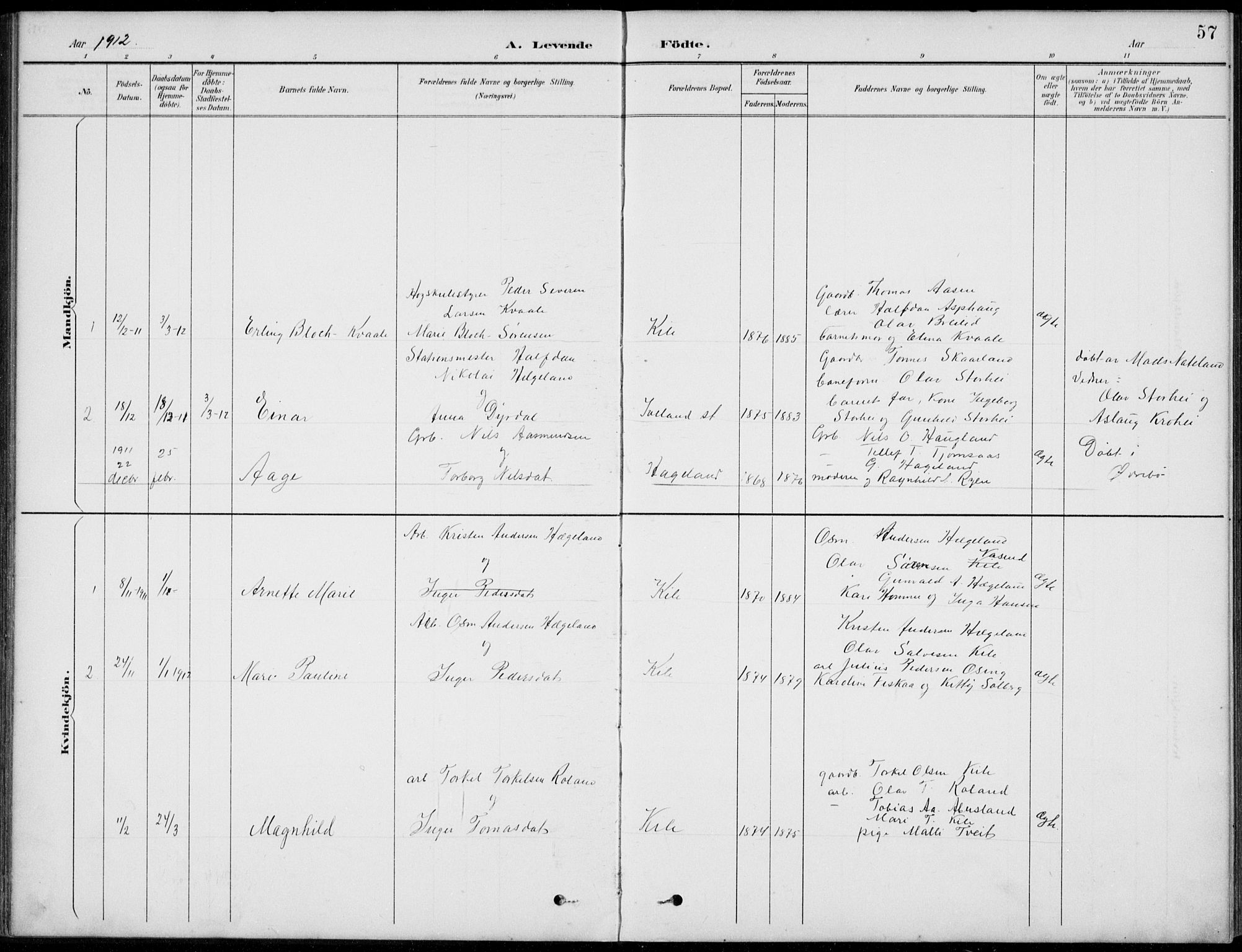 Vennesla sokneprestkontor, AV/SAK-1111-0045/Fb/Fba/L0003: Parish register (copy) no. B 3, 1890-1919, p. 57