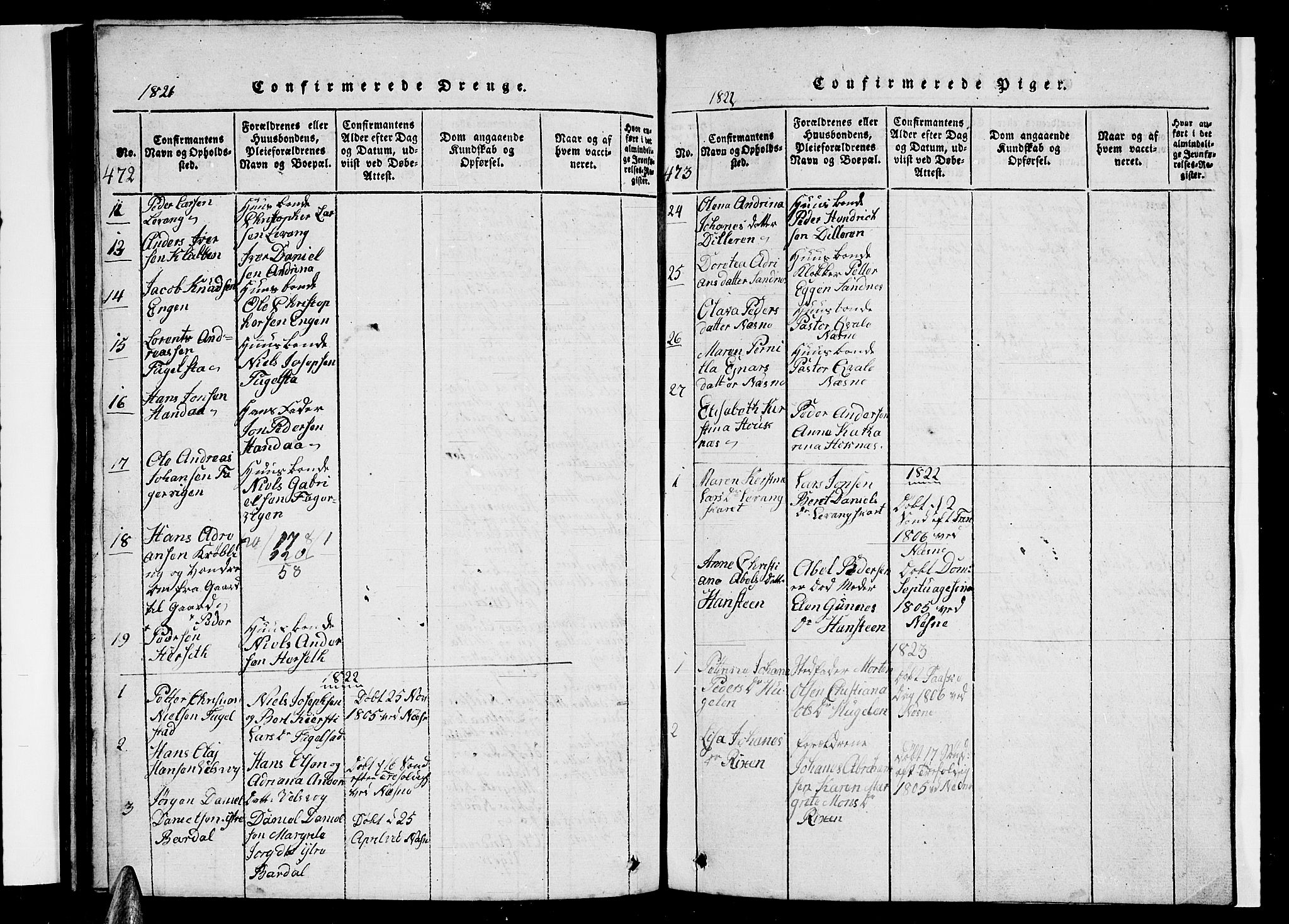 Ministerialprotokoller, klokkerbøker og fødselsregistre - Nordland, AV/SAT-A-1459/838/L0554: Parish register (copy) no. 838C01, 1820-1828, p. 472-473