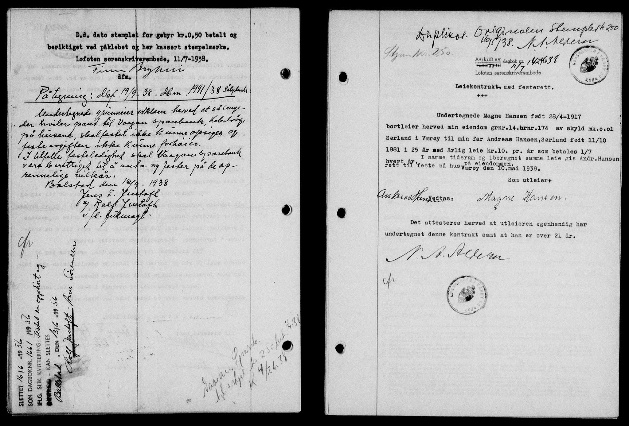 Lofoten sorenskriveri, SAT/A-0017/1/2/2C/L0004a: Mortgage book no. 4a, 1938-1938, Diary no: : 1424/1938