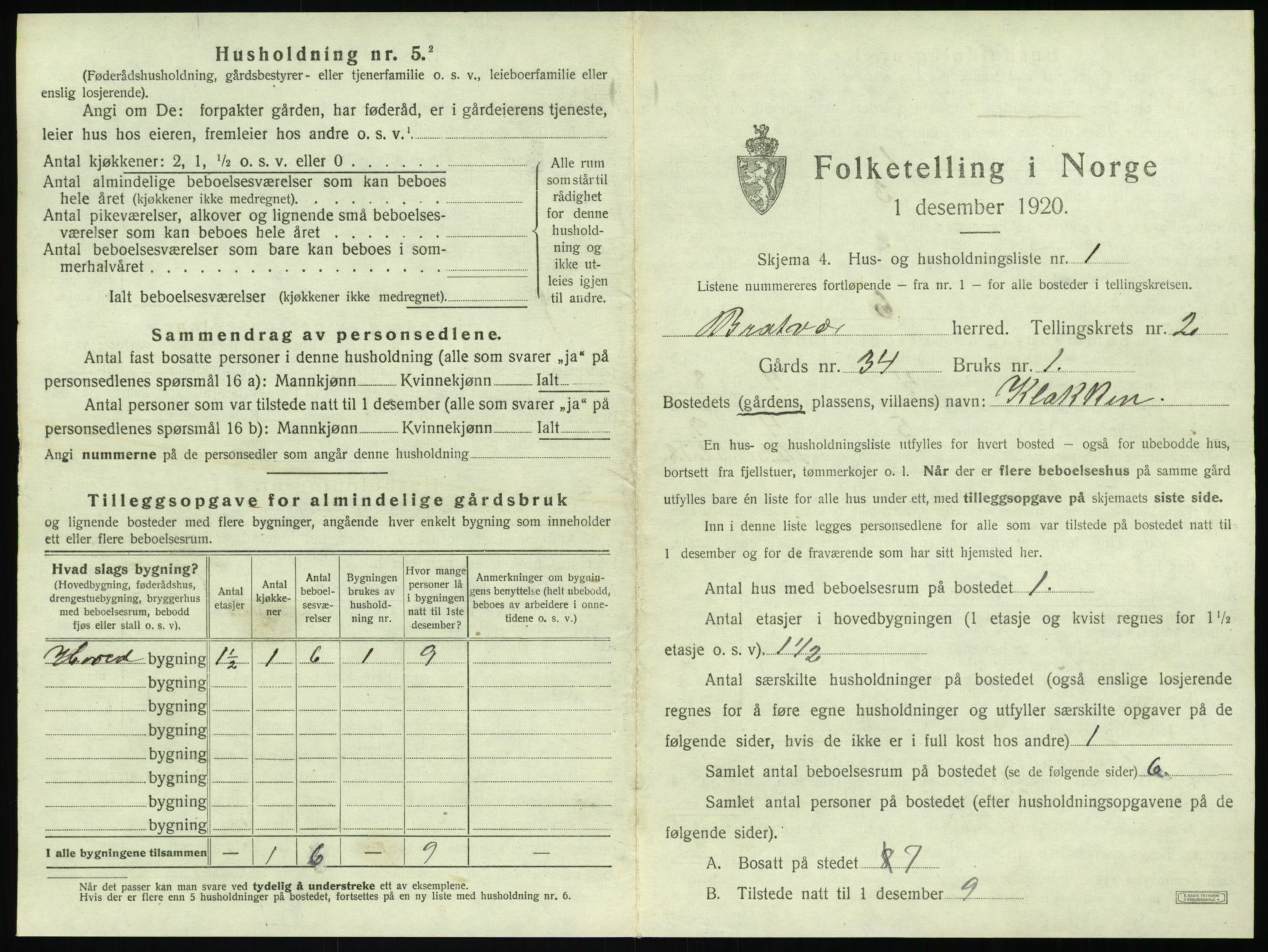 SAT, 1920 census for Brattvær, 1920, p. 60