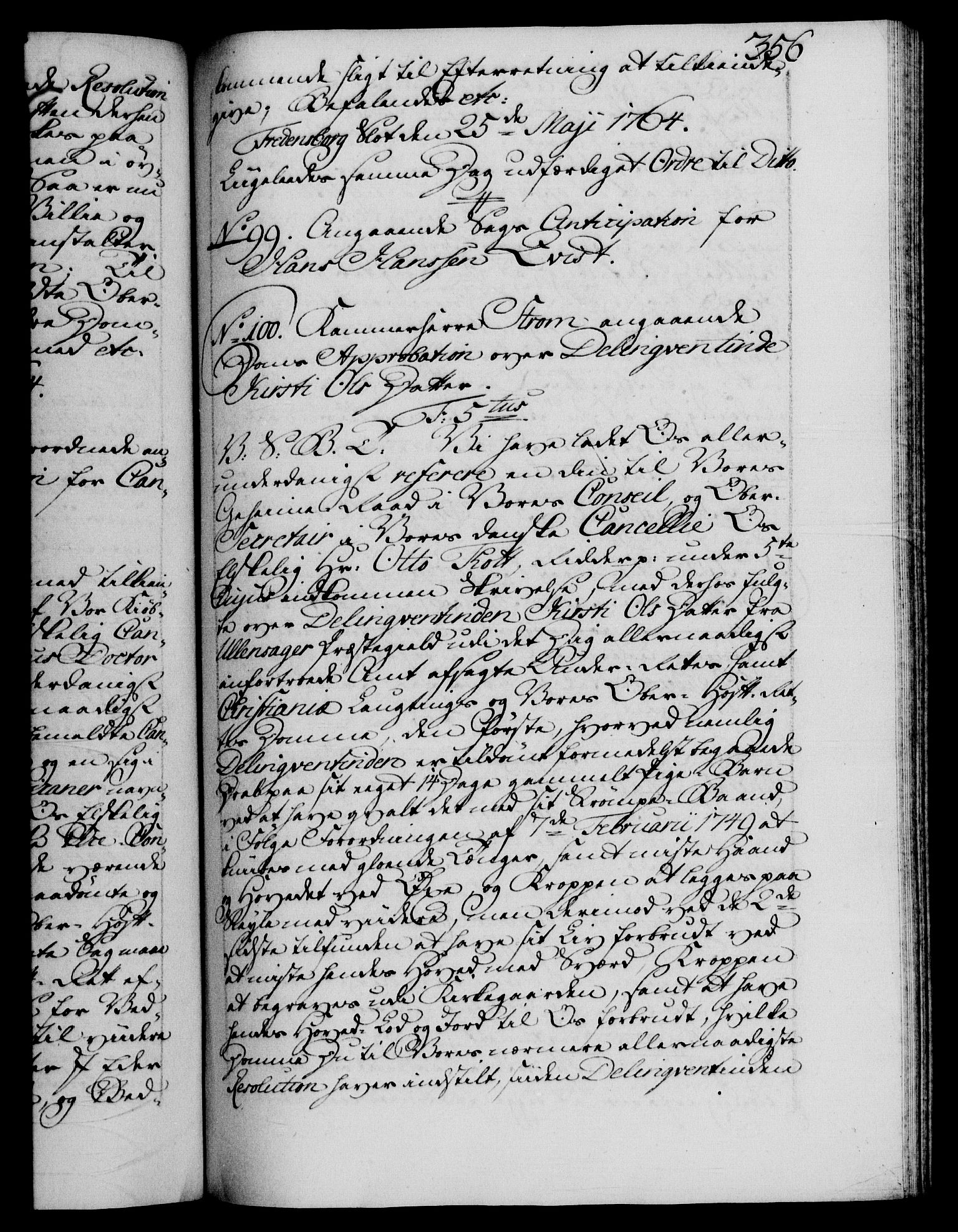 Danske Kanselli 1572-1799, RA/EA-3023/F/Fc/Fca/Fcab/L0037: Norske tegnelser, 1762-1766, p. 356a
