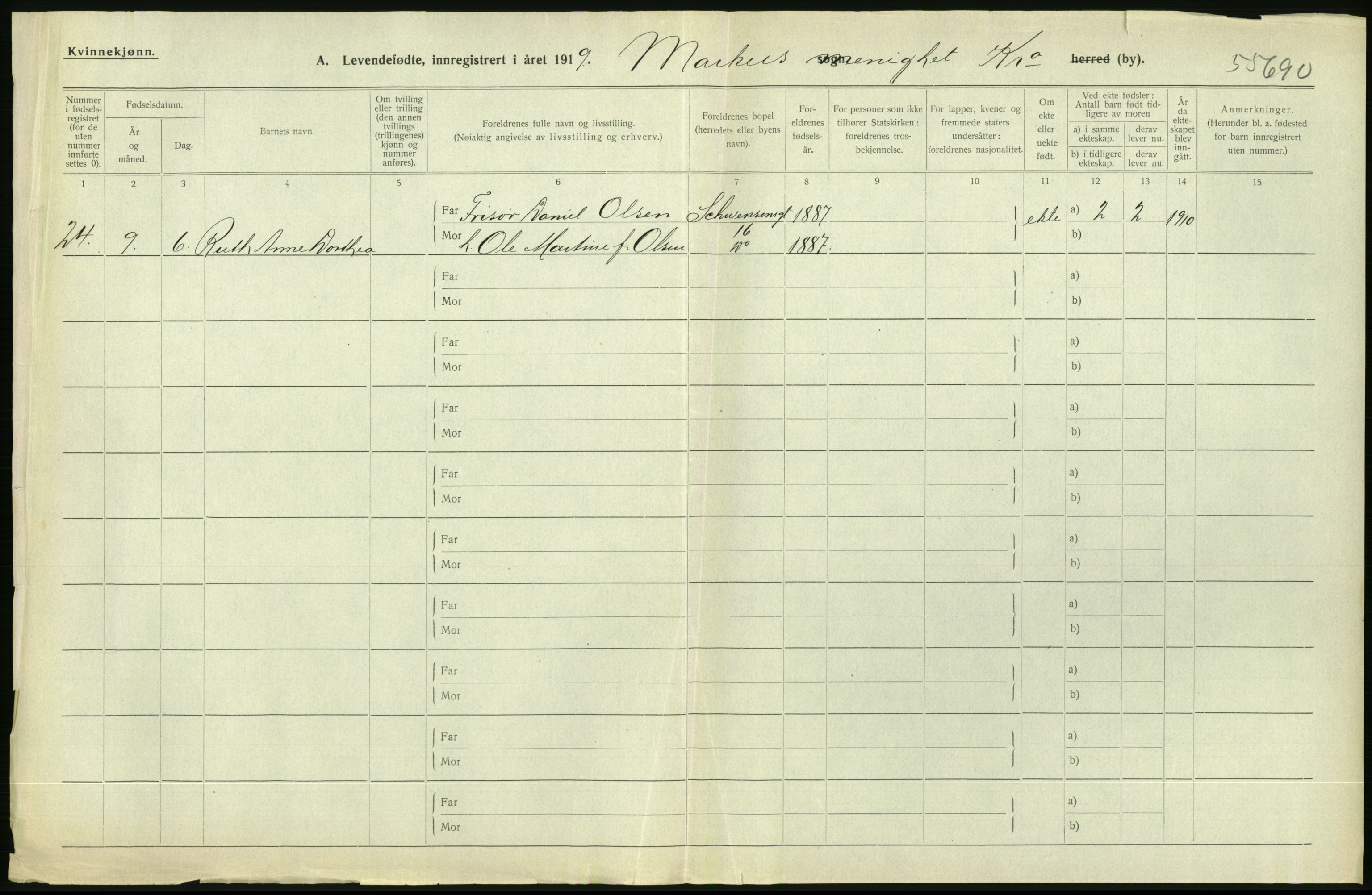 Statistisk sentralbyrå, Sosiodemografiske emner, Befolkning, AV/RA-S-2228/D/Df/Dfb/Dfbi/L0007: Kristiania: Levendefødte menn og kvinner., 1919, p. 660