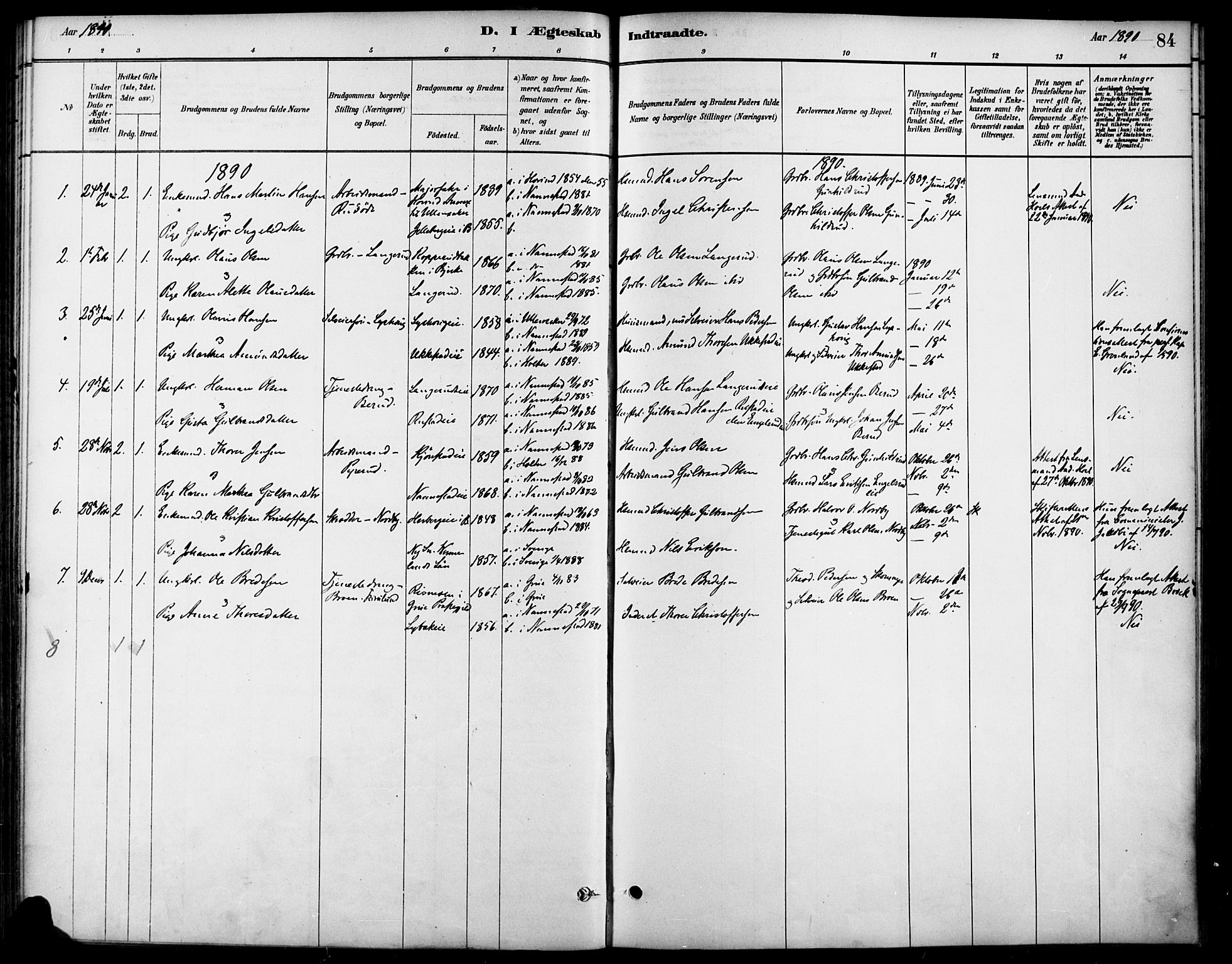 Nannestad prestekontor Kirkebøker, SAO/A-10414a/F/Fa/L0014: Parish register (official) no. I 14, 1881-1890, p. 84