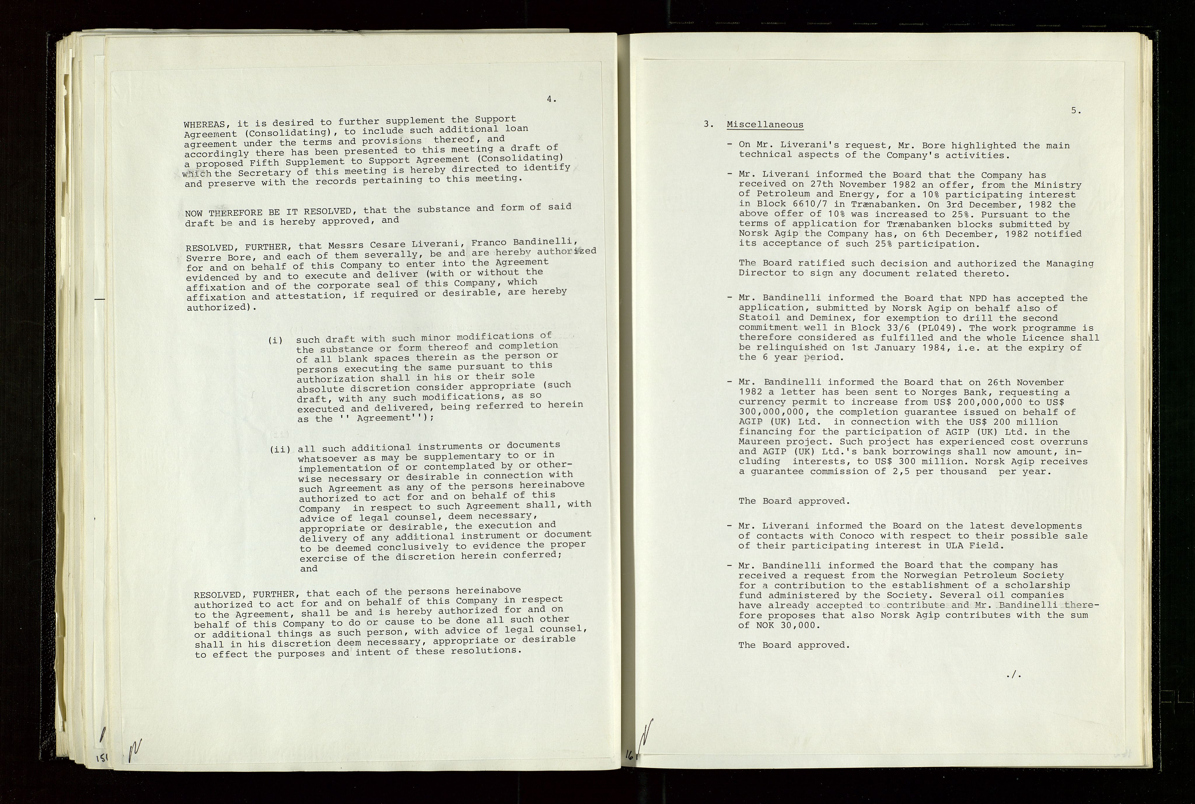 Pa 1583 - Norsk Agip AS, AV/SAST-A-102138/A/Aa/L0003: Board of Directors meeting minutes, 1979-1983, p. 160-161