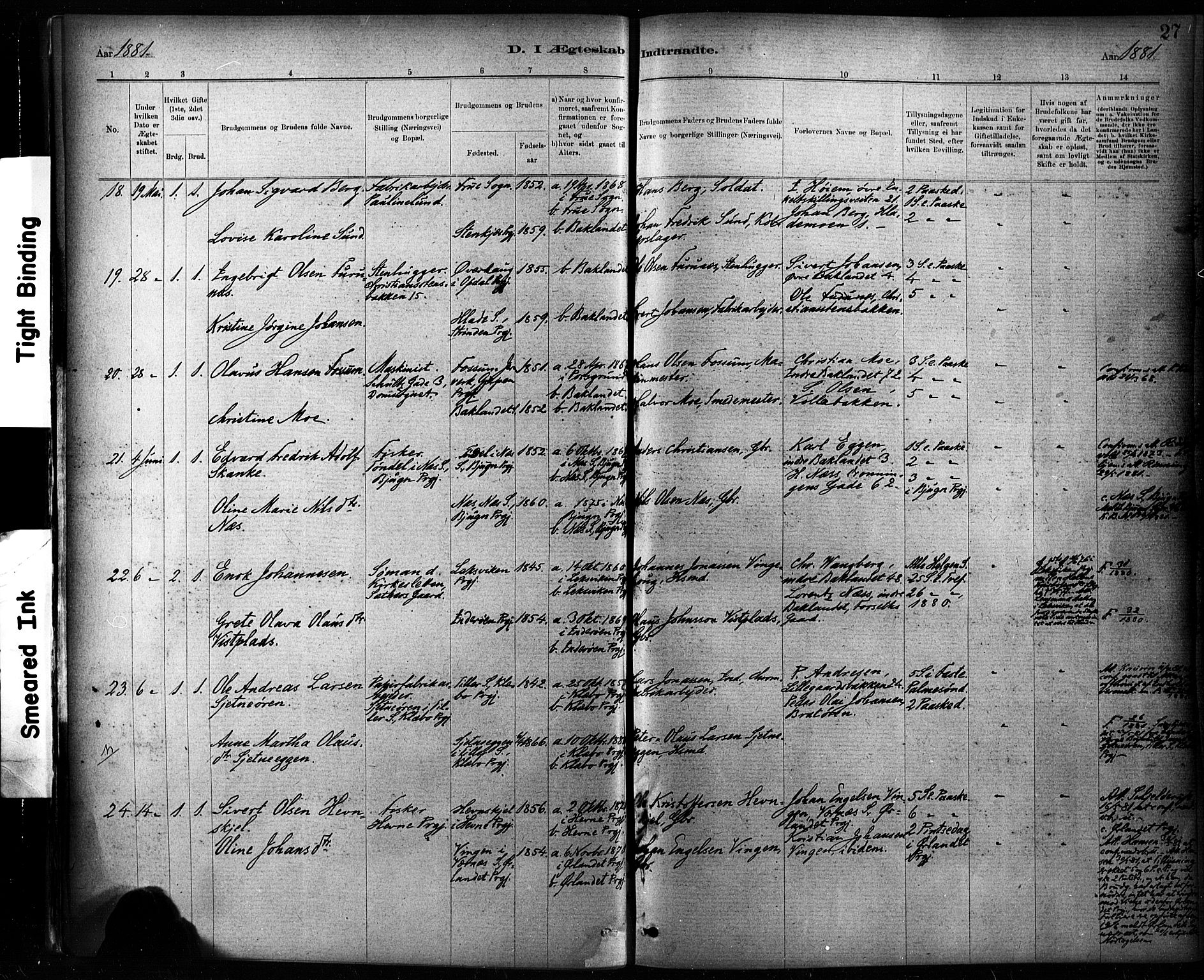 Ministerialprotokoller, klokkerbøker og fødselsregistre - Sør-Trøndelag, SAT/A-1456/604/L0189: Parish register (official) no. 604A10, 1878-1892, p. 27