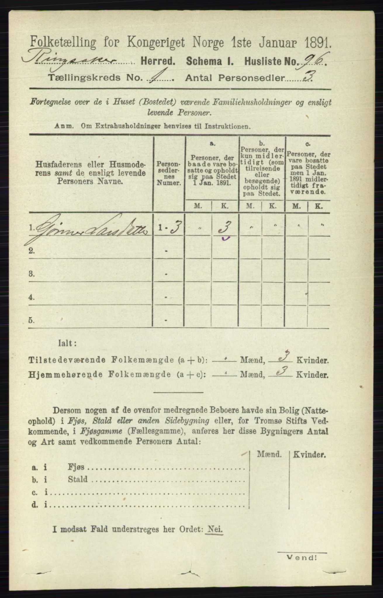 RA, 1891 census for 0412 Ringsaker, 1891, p. 162