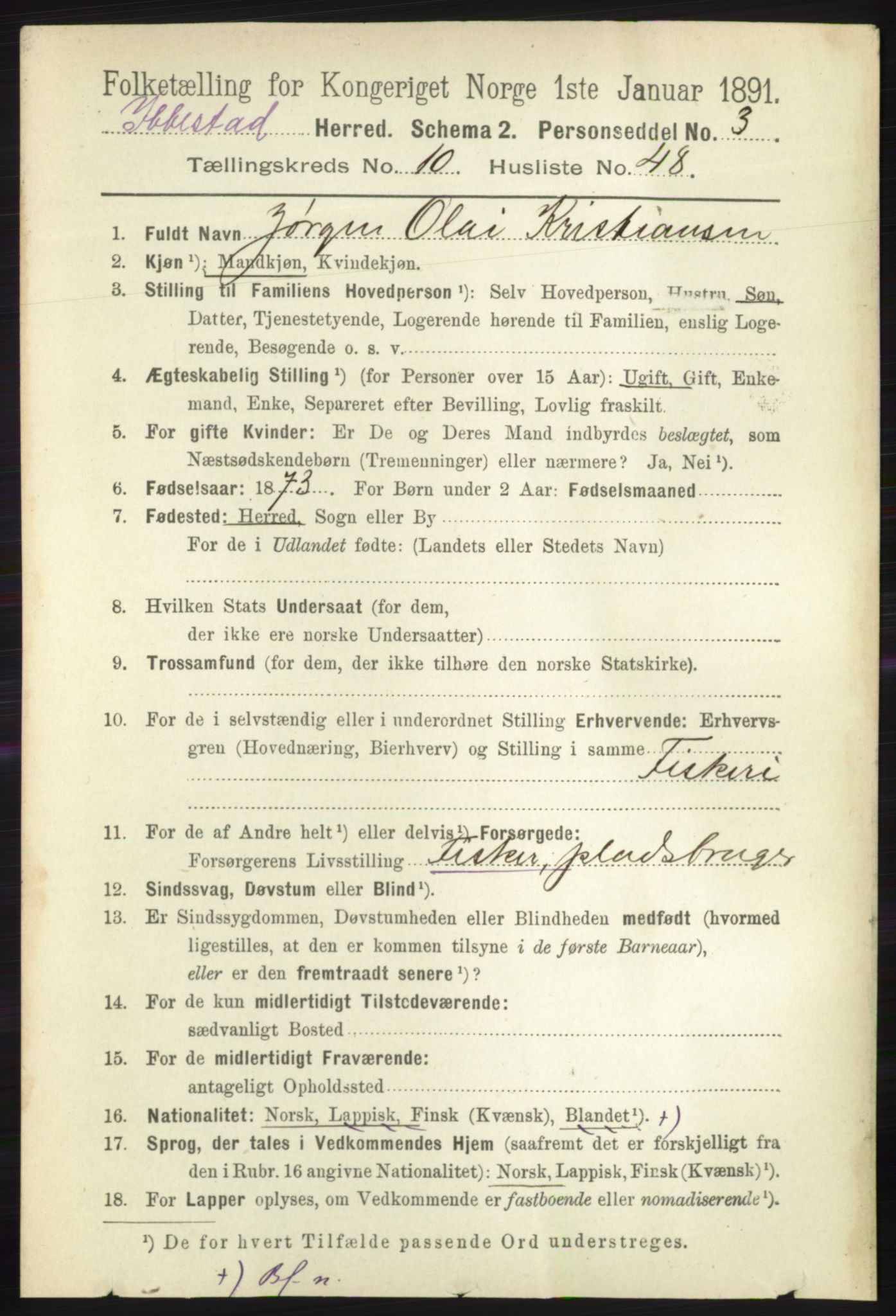 RA, 1891 census for 1917 Ibestad, 1891, p. 7174