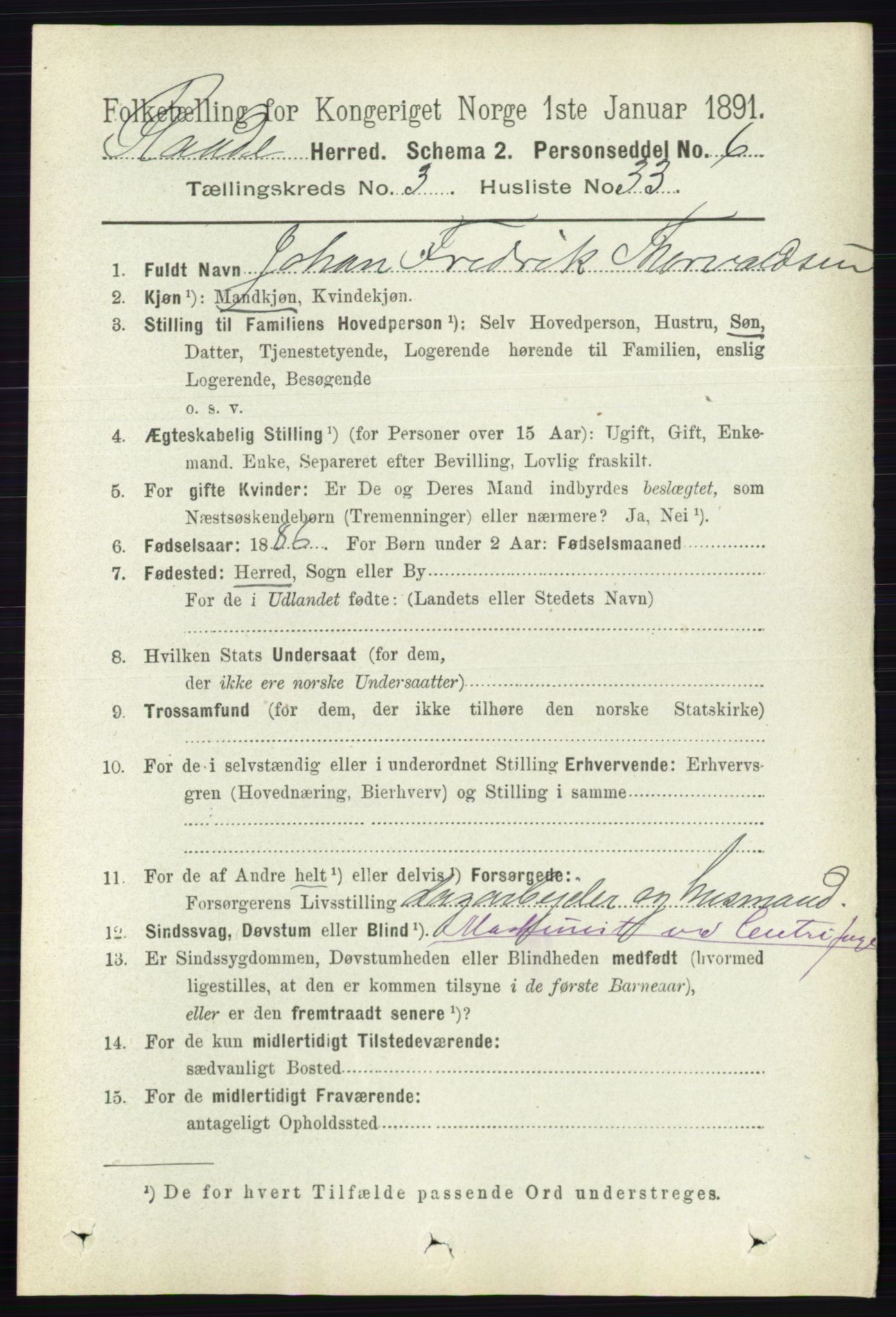 RA, 1891 census for 0135 Råde, 1891, p. 1397