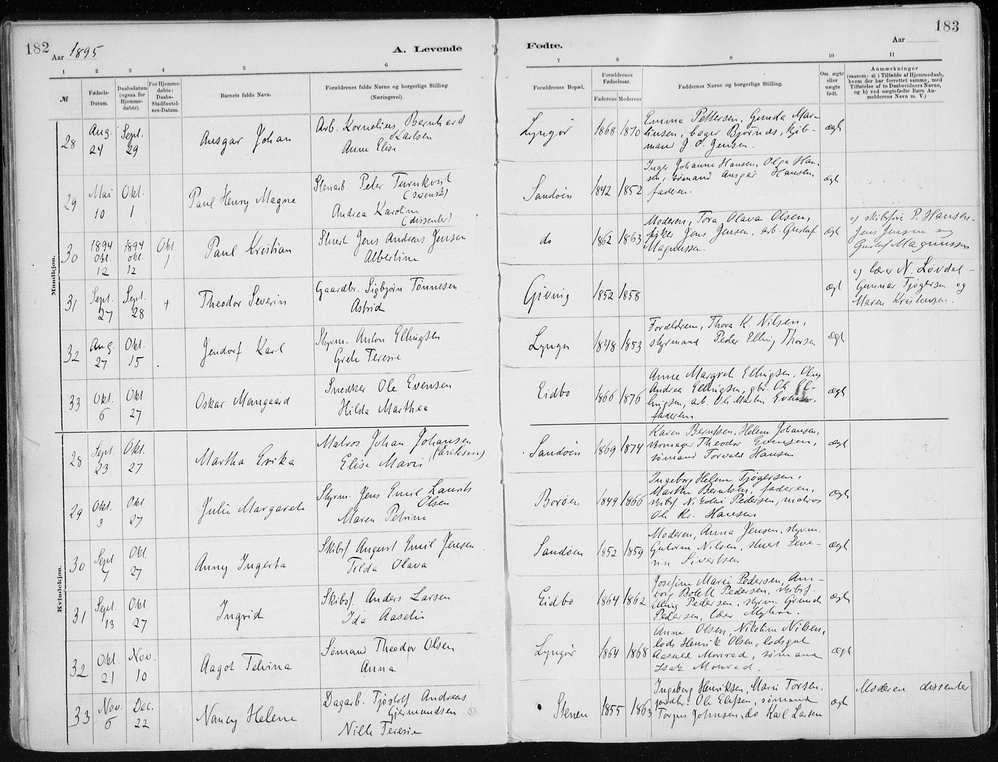 Dypvåg sokneprestkontor, AV/SAK-1111-0007/F/Fa/Faa/L0008: Parish register (official) no. A 8, 1885-1906, p. 182-183