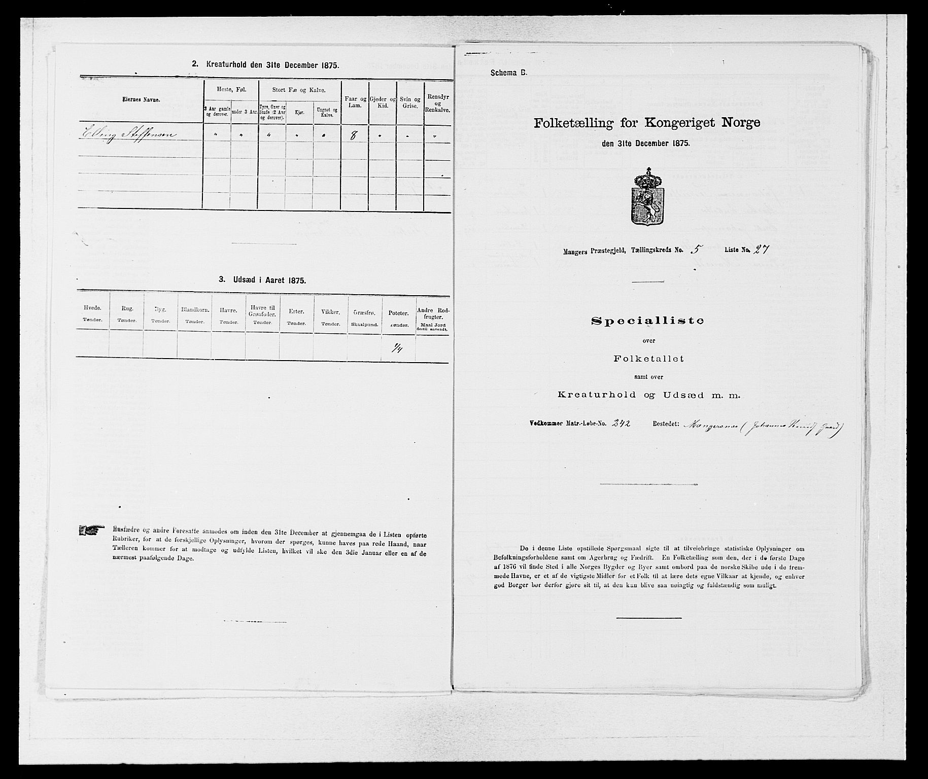 SAB, 1875 census for 1261P Manger, 1875, p. 758