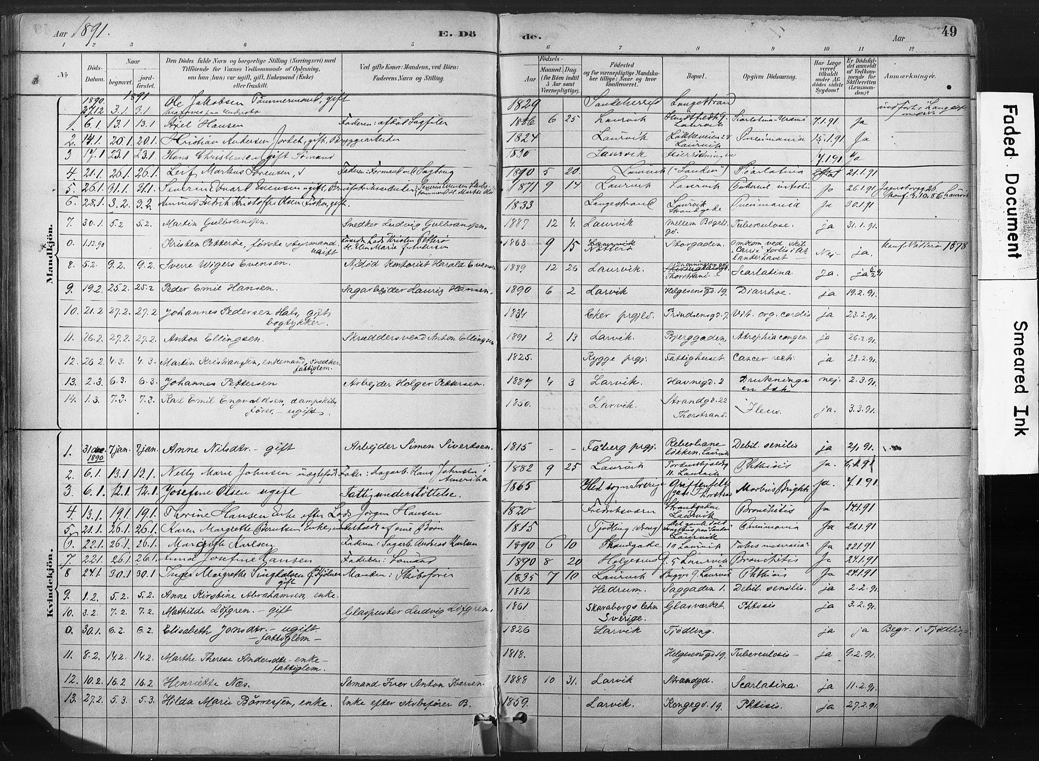 Larvik kirkebøker, SAKO/A-352/F/Fa/L0010: Parish register (official) no. I 10, 1884-1910, p. 49