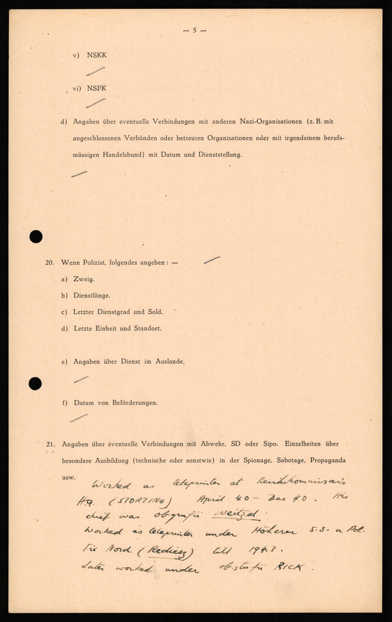 Forsvaret, Forsvarets overkommando II, AV/RA-RAFA-3915/D/Db/L0025: CI Questionaires. Tyske okkupasjonsstyrker i Norge. Tyskere., 1945-1946, p. 333