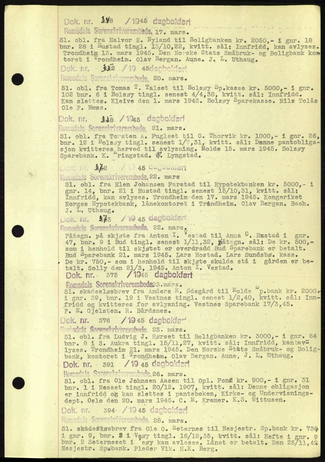 Romsdal sorenskriveri, AV/SAT-A-4149/1/2/2C: Mortgage book no. C1a, 1936-1945, Diary no: : 348/1945