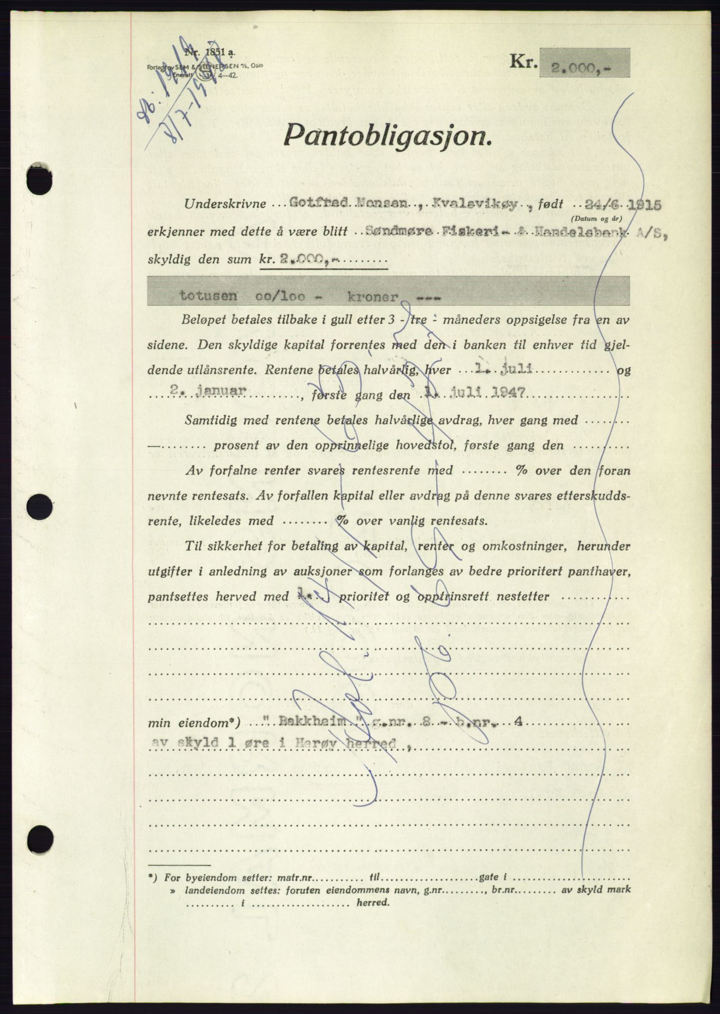Søre Sunnmøre sorenskriveri, AV/SAT-A-4122/1/2/2C/L0116: Mortgage book no. 4B, 1948-1949, Diary no: : 919/1948