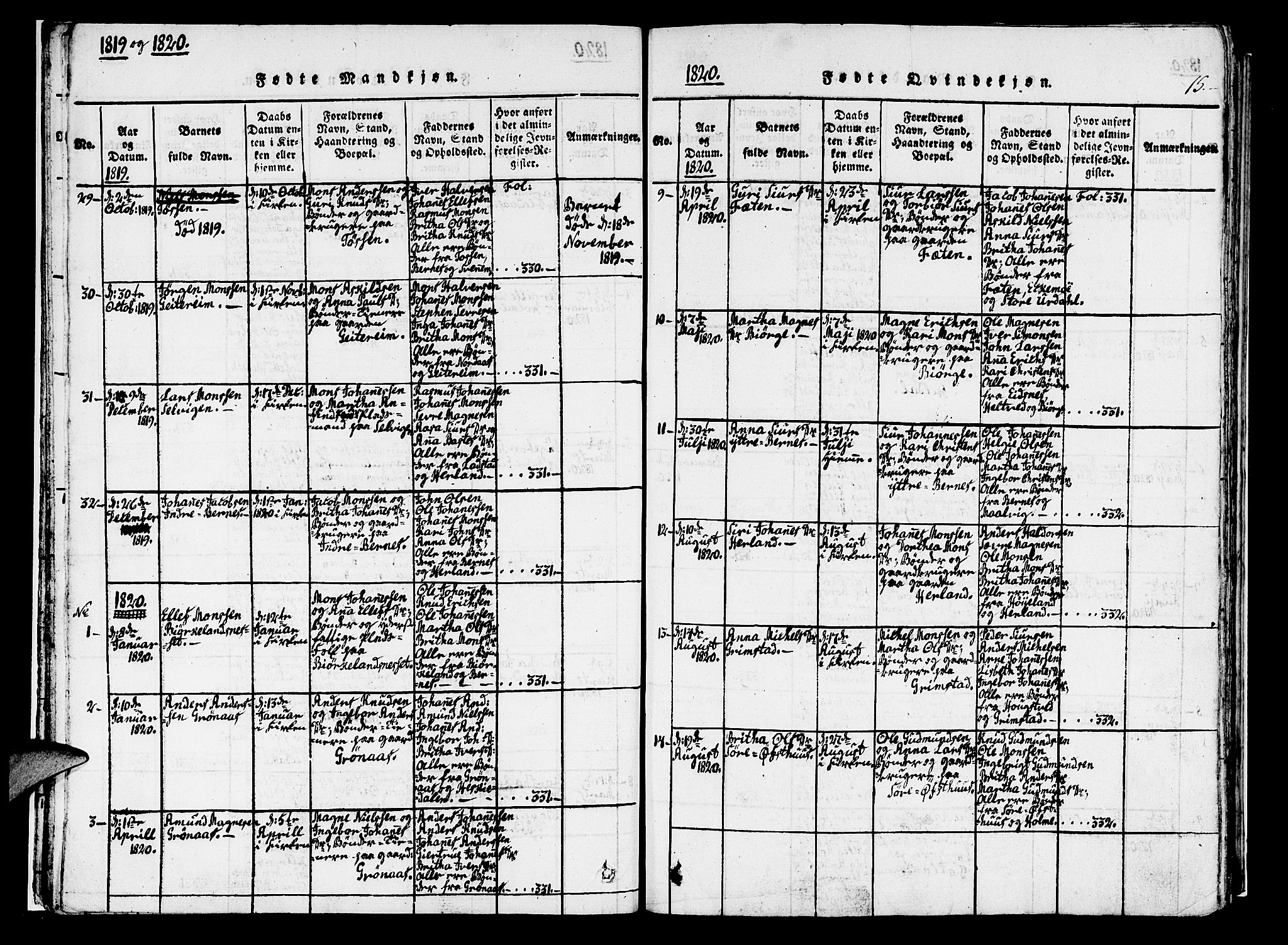 Hosanger sokneprestembete, SAB/A-75801/H/Haa: Parish register (official) no. A 5, 1815-1824, p. 15