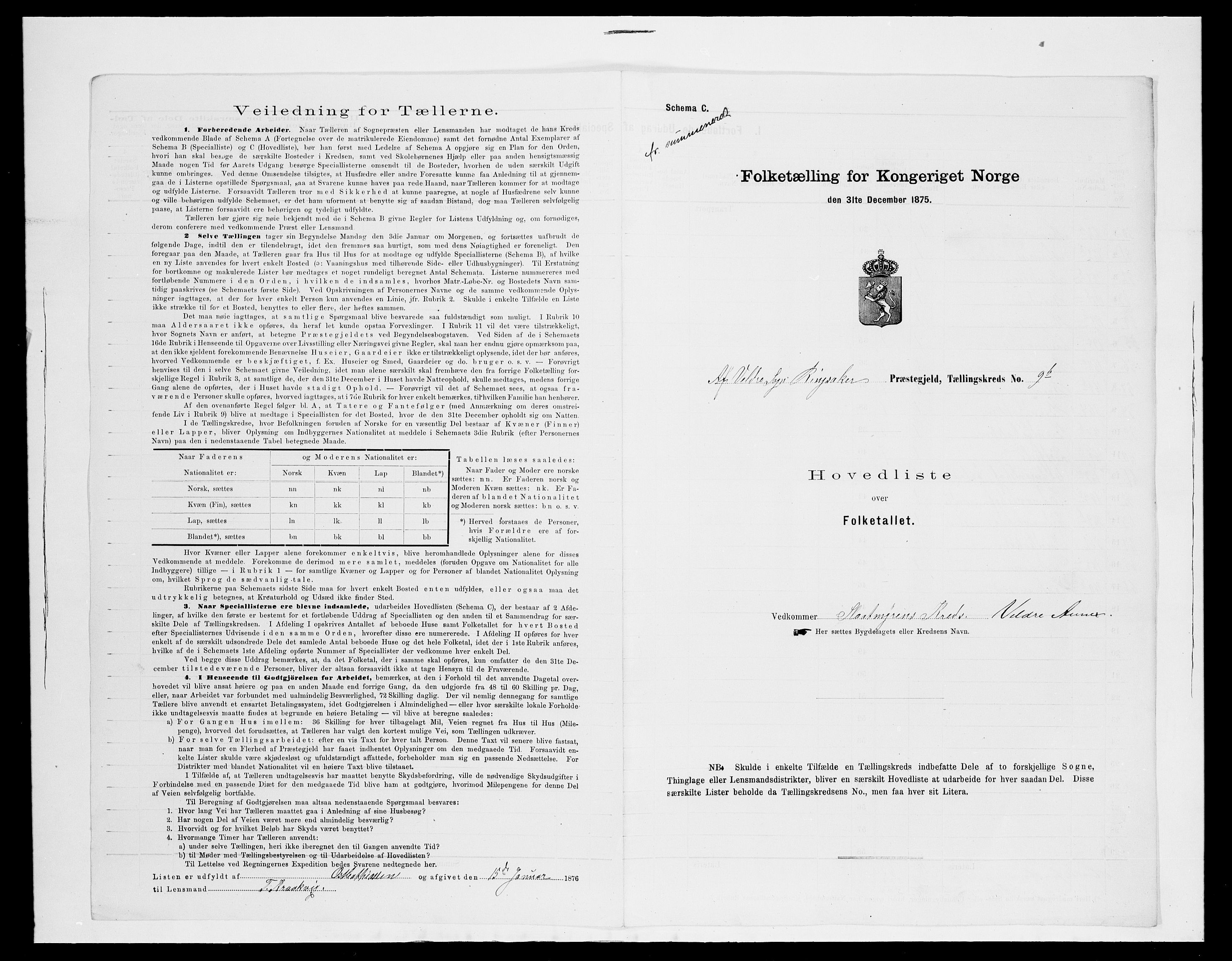 SAH, 1875 census for 0412P Ringsaker, 1875, p. 69