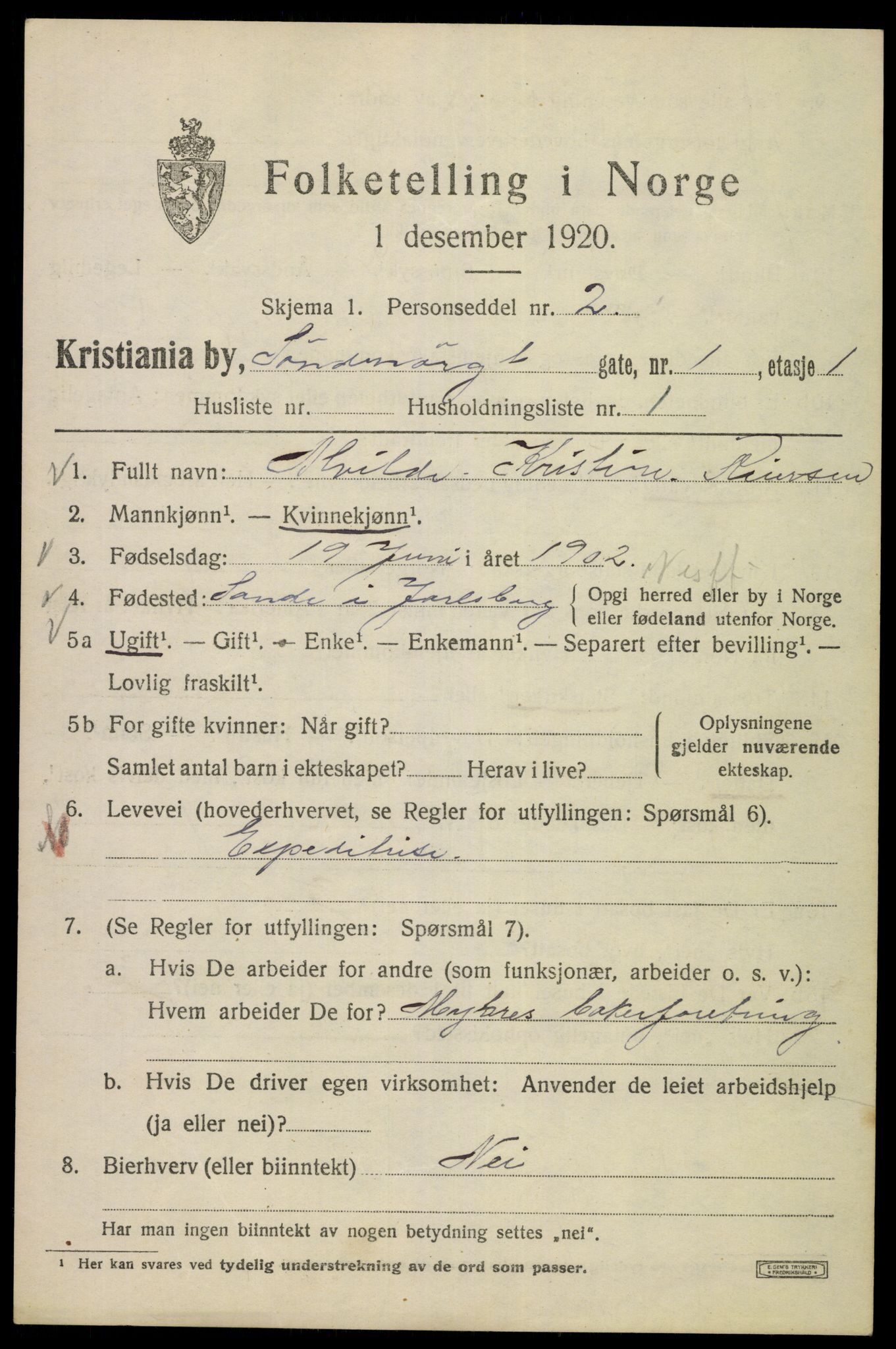 SAO, 1920 census for Kristiania, 1920, p. 561317